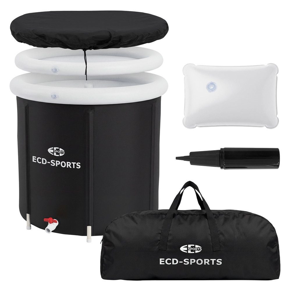 ECD Germany Rundpool Eisbad Ø80 cm Eistonne mit Isolierung Komplettset Eisfass Tonne Außen, Faltbare Mobile Ice Bath 350L für Kältetherapie & Regeneration, H75cm