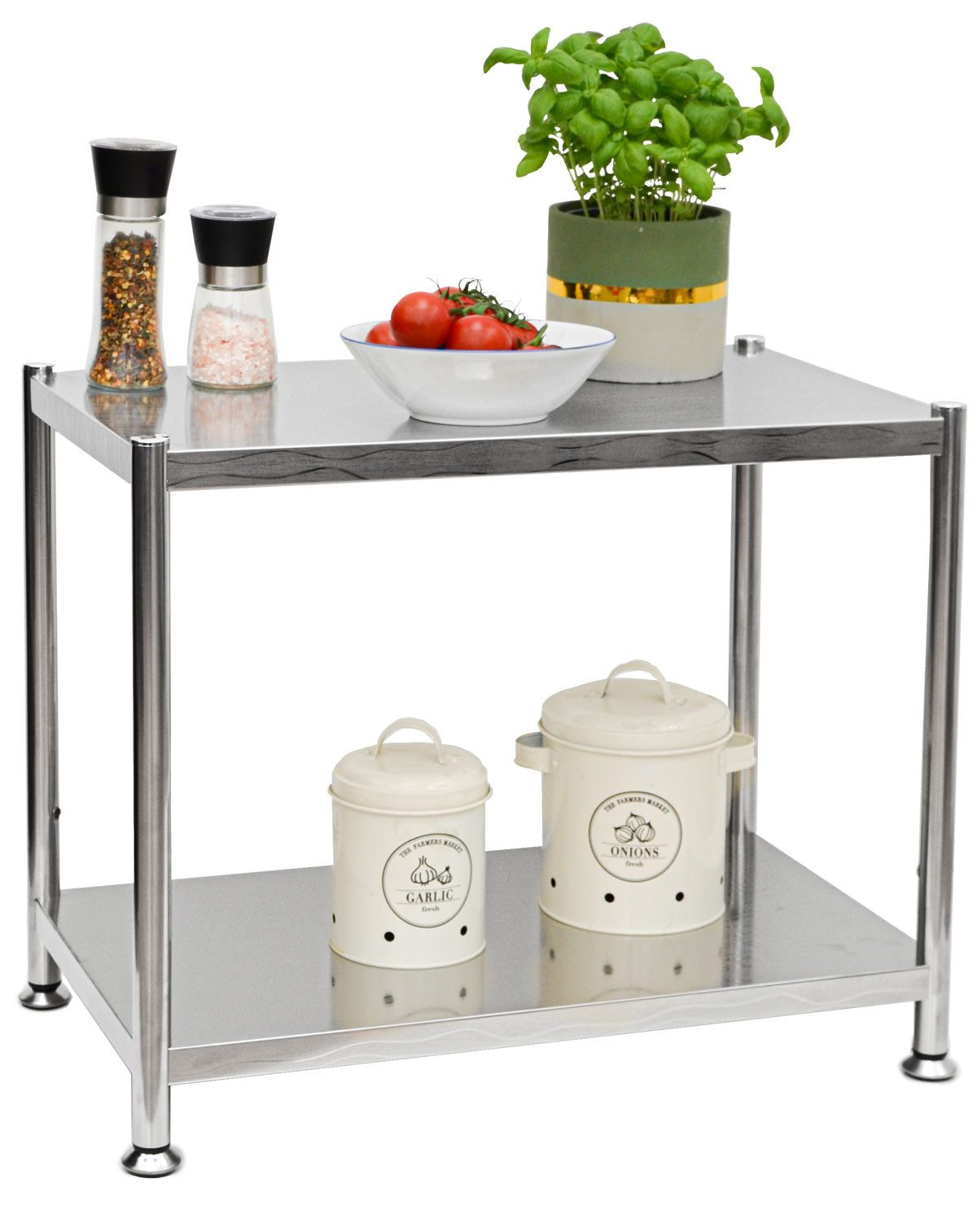 shelfr Regal mit 2 Ablagen - 61x36x50 Edelstahlregal - Schwerlastregal bis 60 kg, Industrial Style Regal - Standregal Metall - Küchenregal Ablageregal