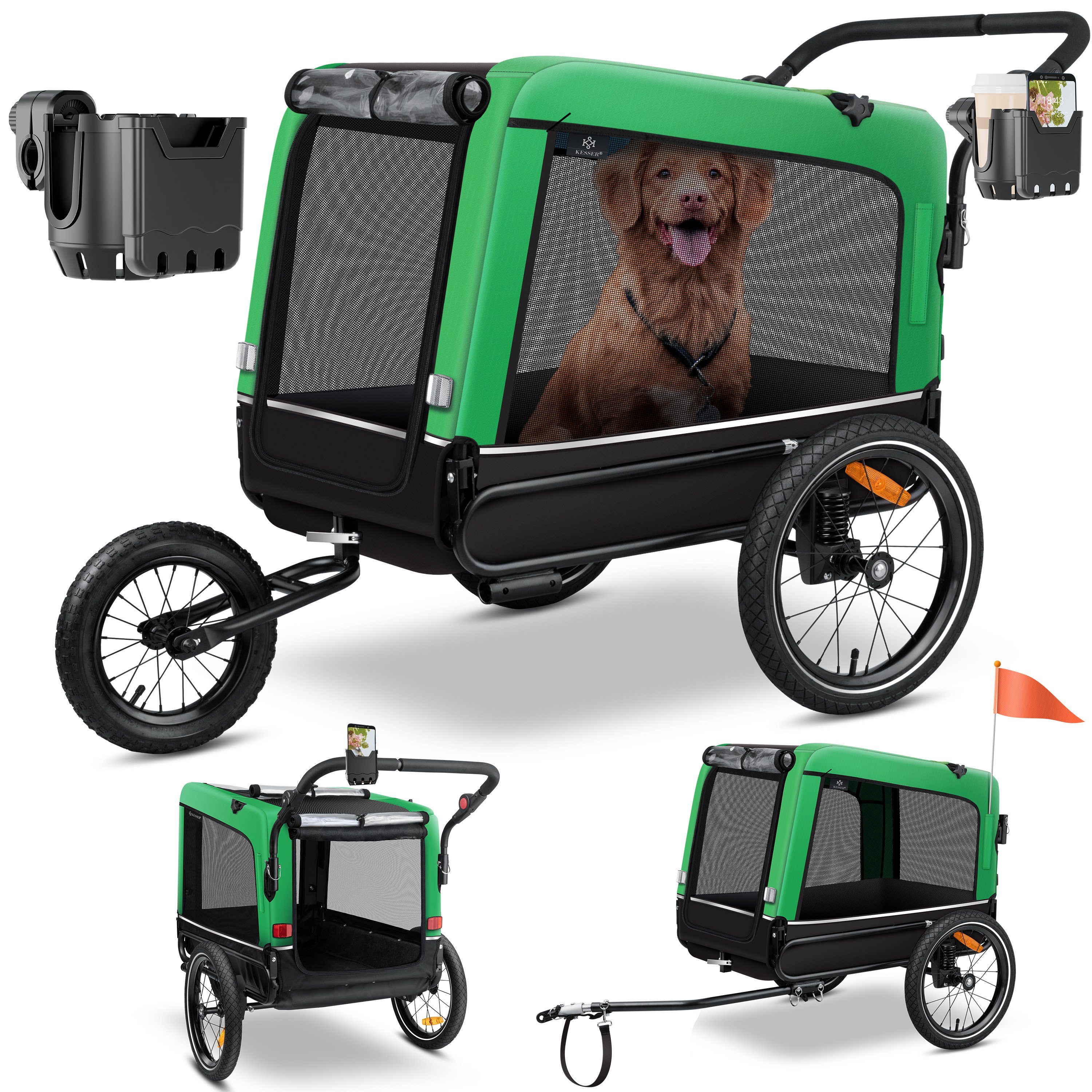 KESSER Fahrradhundeanhänger, Hundeanhänger Boxer 3-in-1 Hundebuggy Jogger Fahrradanhänger