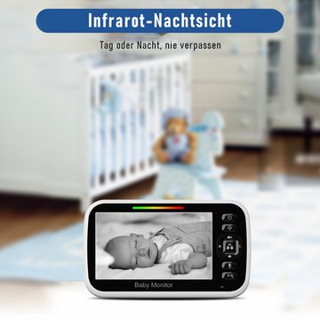 walkbee Video-Babyphone Babyphone mit Kamera, 355°/120° Babyphone, Überwachungskamera, 5 Zoll 480P IPS-Display, Babyphone Kamera mit VOX/ECO-Modus, 1-tlg., 2.4 GHz Gegensprechfunktion, Nachtsicht, Schlaflieder, Bis zu 300M,2-Wege-Audio, kein WiFi