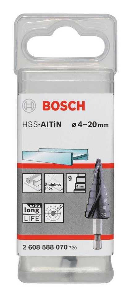 Thumbnail - BOSCH Metallbohrer, HSS-AlTiN Stufenbohrer 9 Stufen - 4 - 20 x 70,5 x 4 mm