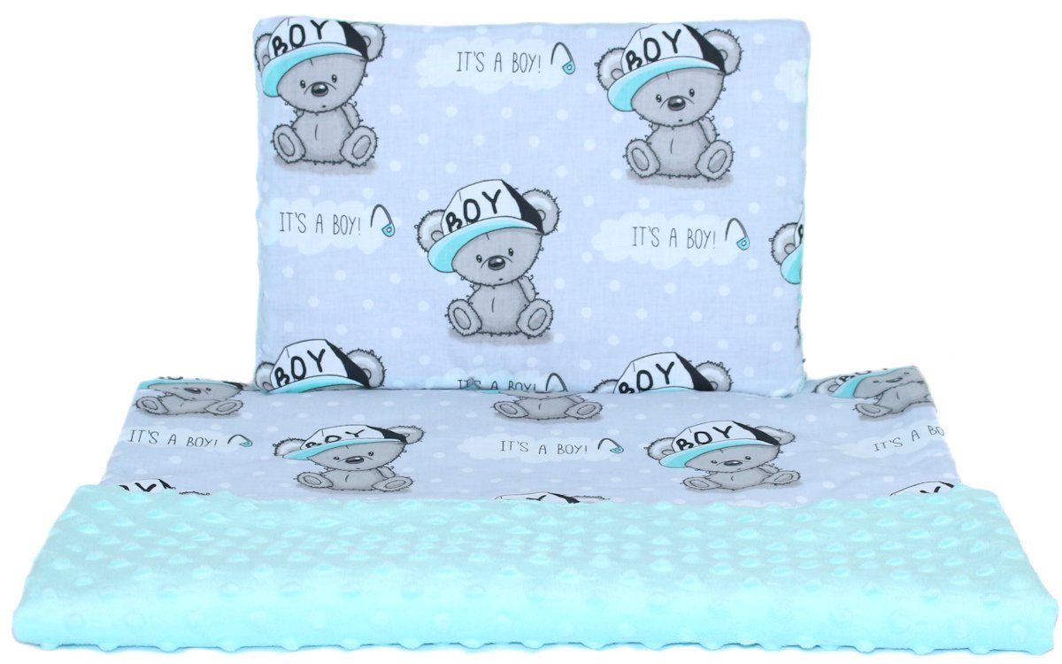 Primawela Babybettdecke Minky Baby Kinderwagenset Kuscheldecke Kinder Decke Kissen Bärchen