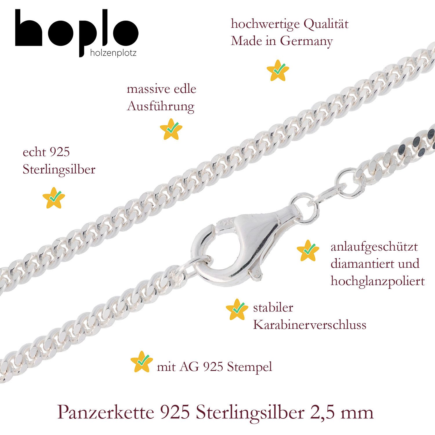 HOPLO Panzerkette Silberkette Panzerkette Länge 50cm - Breite 2,5mm - 925 Silber, Made in Germany – Bild 4 von 5