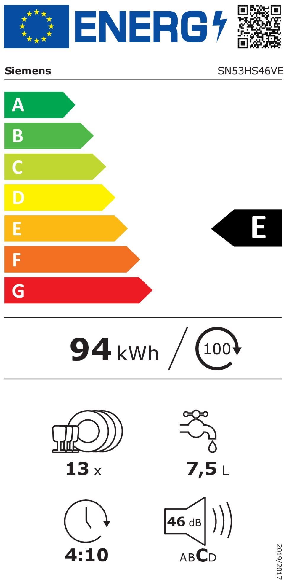 SIEMENS teilintegrierbarer Geschirrspüler SN53HS46VE