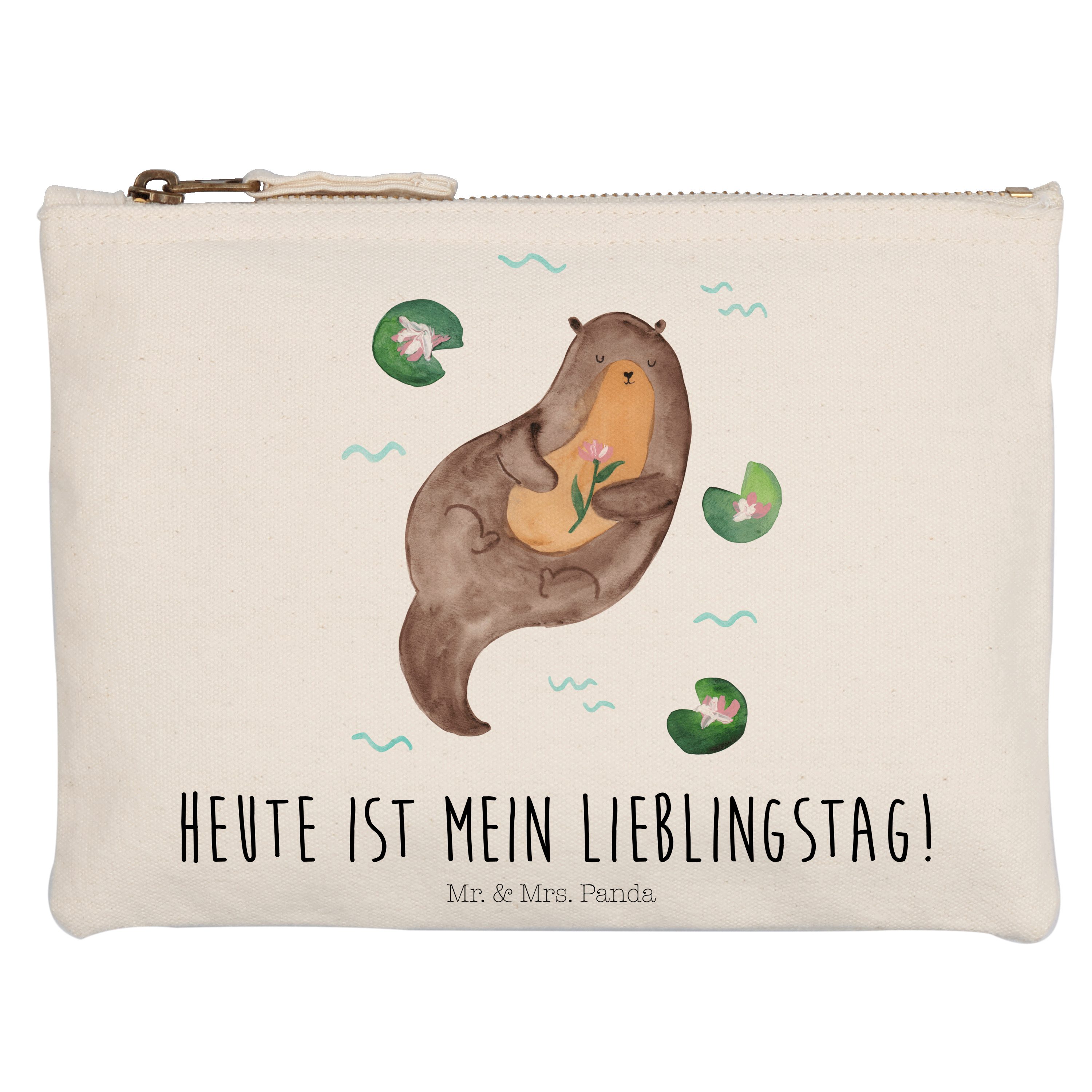 Mr. & Mrs. Panda Kosmetiktasche Otter mit Seerose - Weiß - Geschenk, Stiftemäppchen, Makeup, Otter Se (1-tlg)