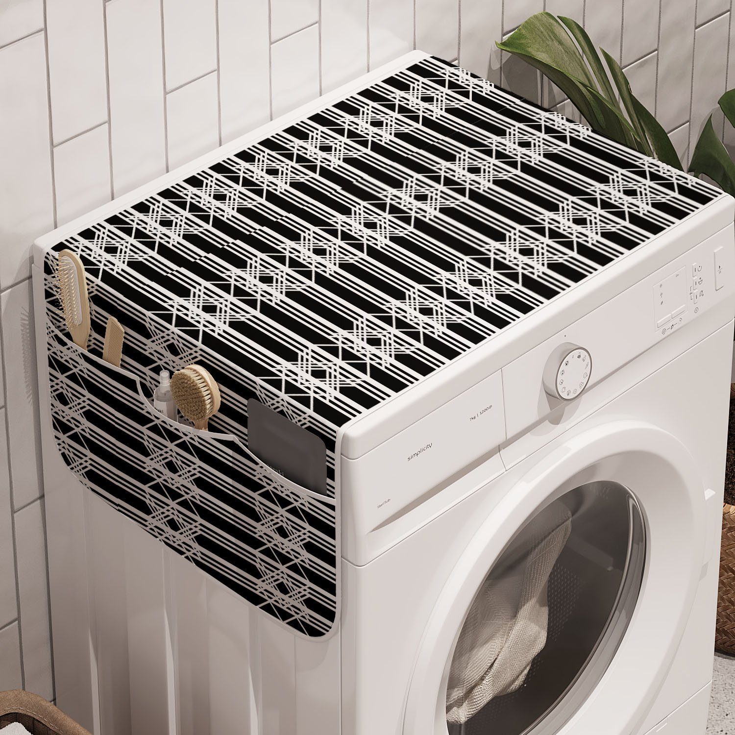 Abakuhaus Badorganizer Anti-Rutsch-Stoffabdeckung für Waschmaschine und Trockner, Gitter Vertikale Streifen Shapes