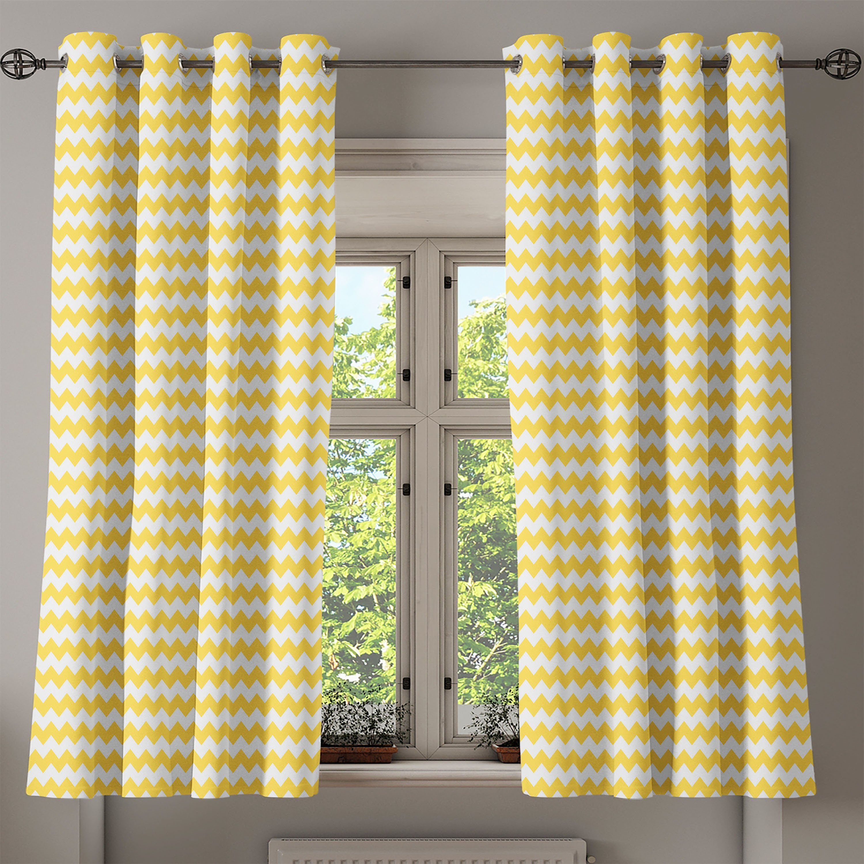 Gardine Dekorative 2-Panel-Fenstervorhänge für Schlafzimmer Chevron Abakuhaus, Yellow Old Motiv Sharp Wohnzimmer