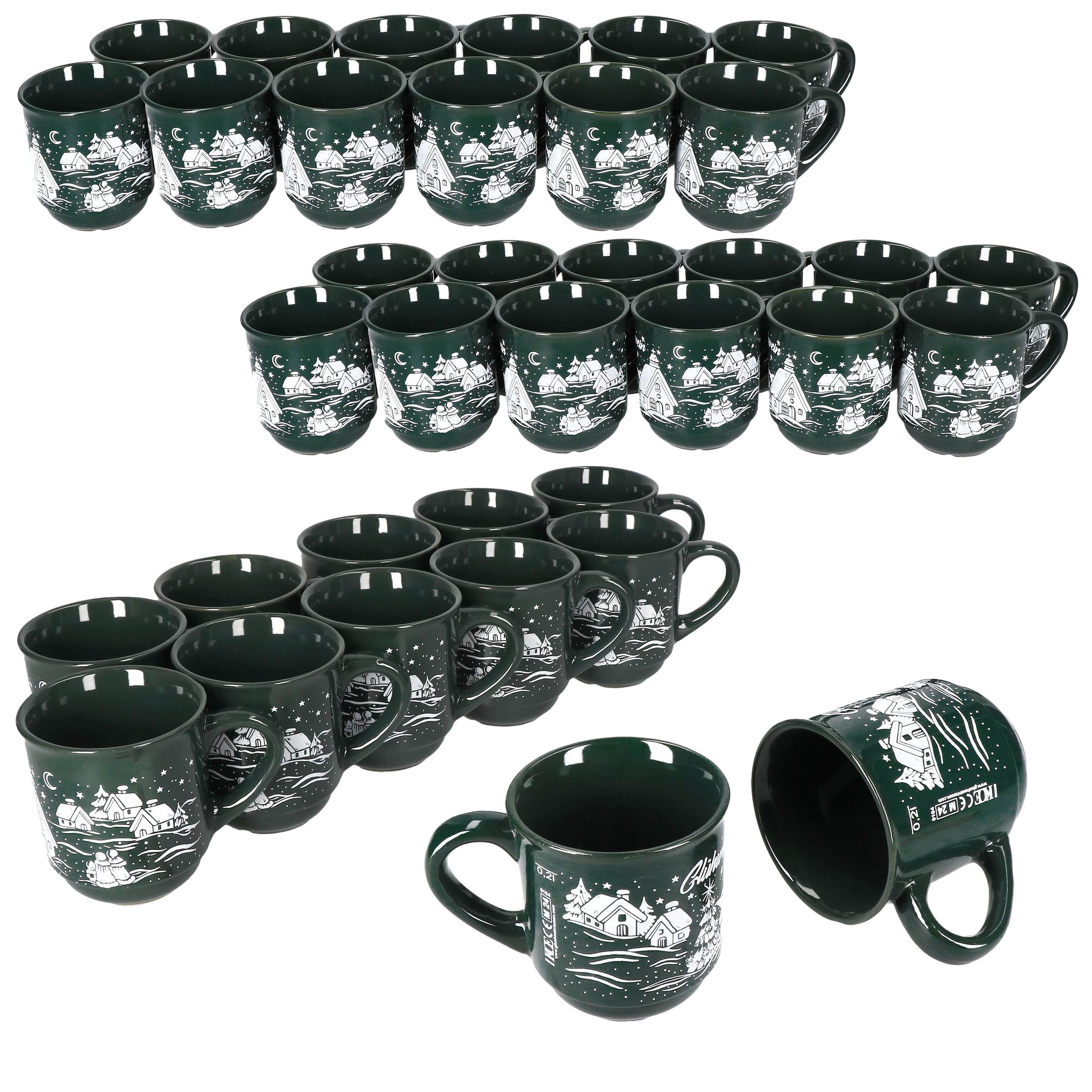 MamboCat Tasse 6x Glühweinbecher 0,2L grün Weihnachtslandschaft Glühweintassen, Keramik, Weihnachtsgeschirr, Weihnachten, geeicht, Weihnachtsmarkt