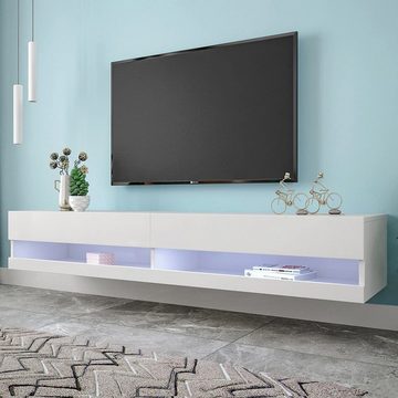 BlingBin TV-Schrank LED TV-Schrank, TV-Lowboard in Hochglanz Weiß 140x40x30.5cm mit LED-Beleuchtung, hochwertiges TV-Board mit viel Stauraum