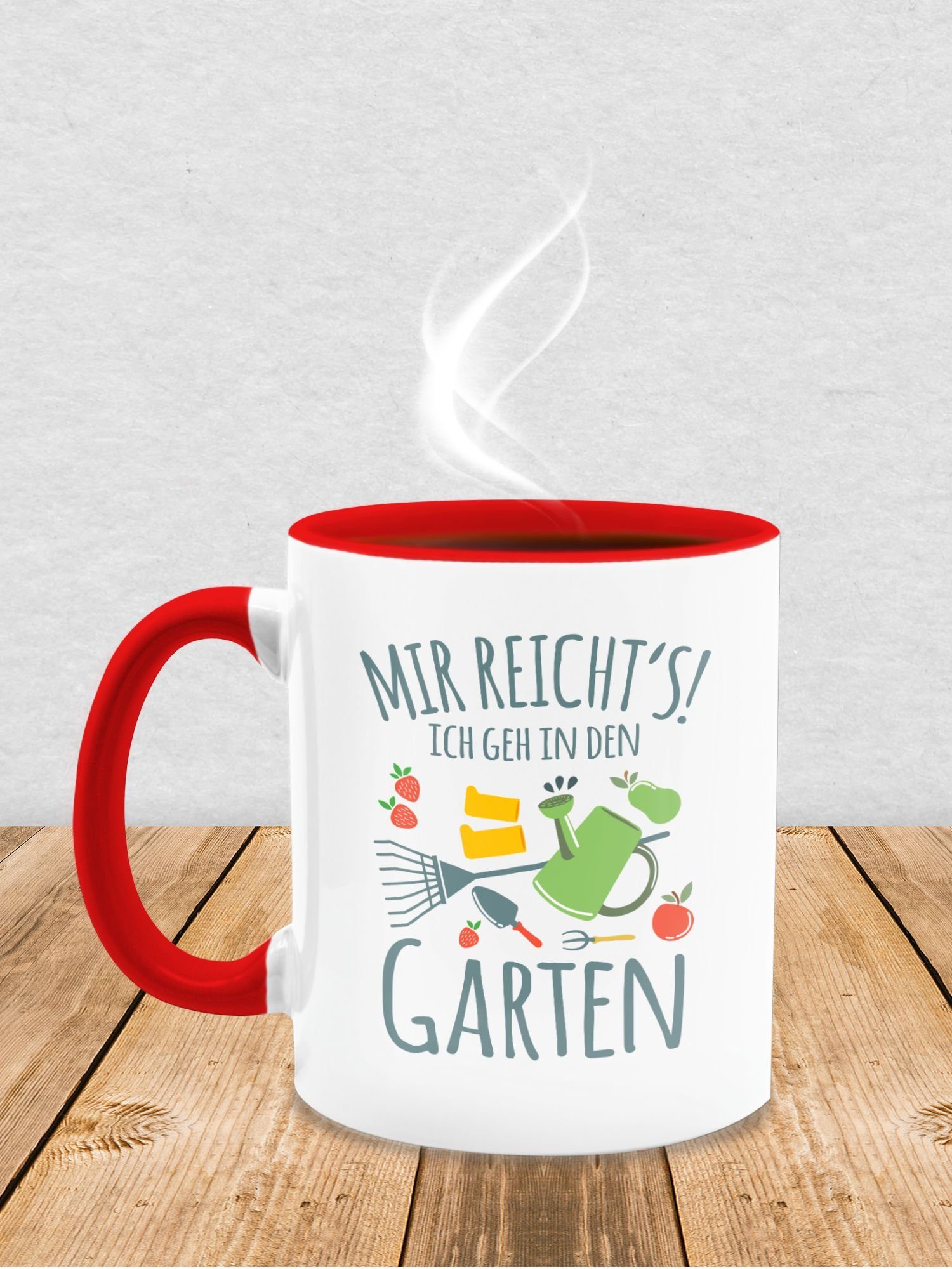 ich Keramik, Rot Shirtracer Tasse Geschenk den reicht's Kaffeetasse Mir 2 Garten, geh in Hobby