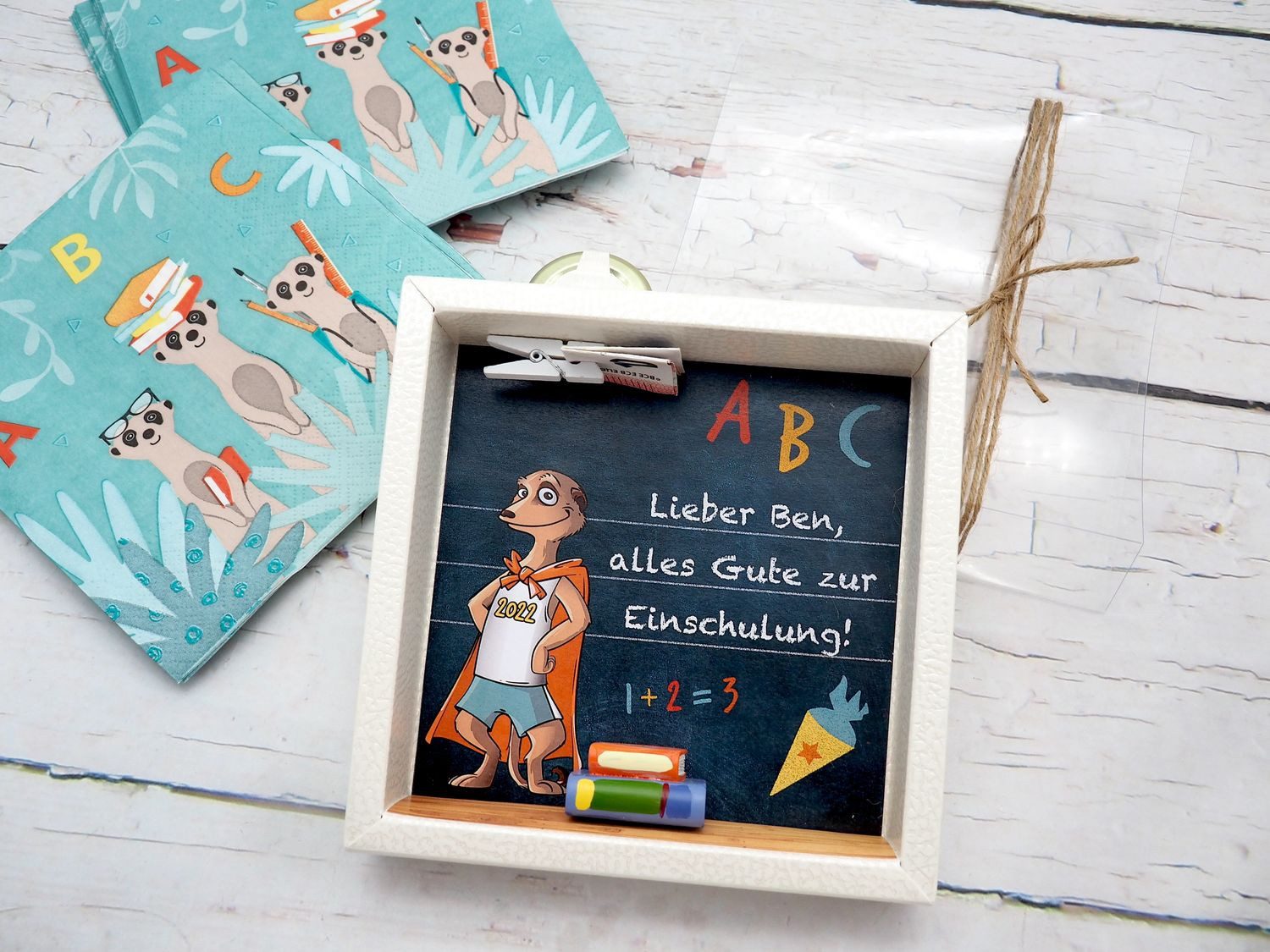 ZauberDeko Geschenkbox Geldgeschenk Schulanfang Einschulung Schule MIT NAMEN Erdmännchen