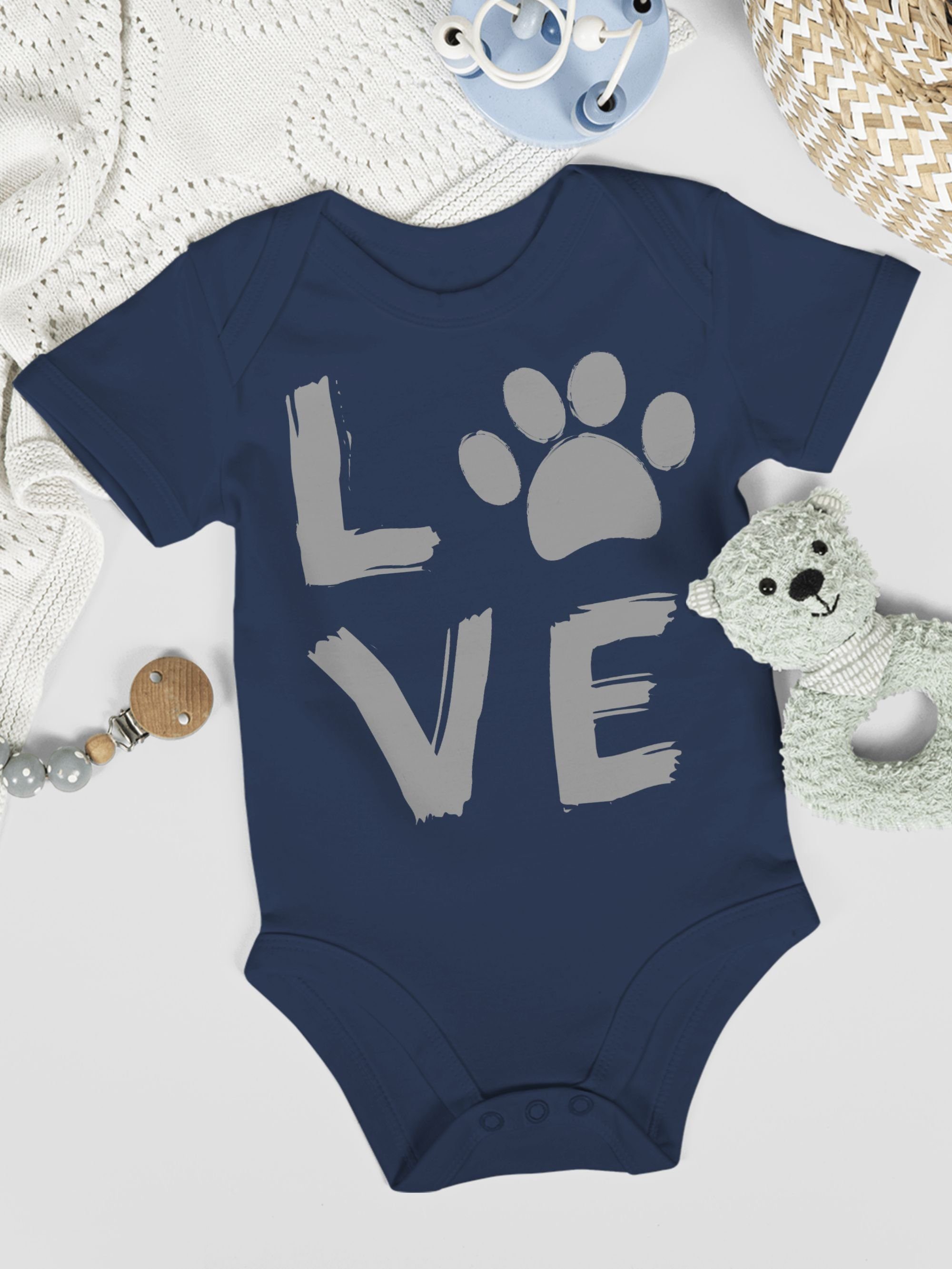 2 Print Pfotenabdruck Tiermotiv Animal Shirtracer Navy Baby Blau Shirtbody Love
