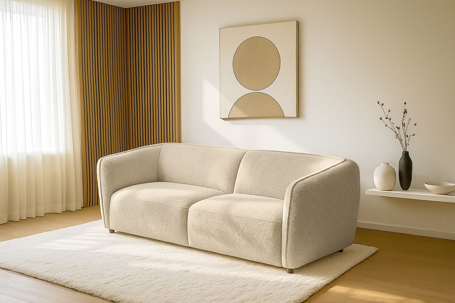 Home affaire 3-Sitzer OSTRUP, Naturtöne, Boucle, Breite 221 cm, organische Form mit sanften Rundungen