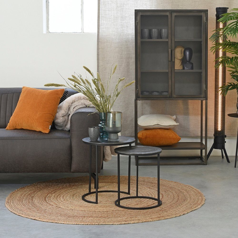 Mele Möbel 2er-Set RINGO-Living 450x400mm, Beistelltisch Couchtisch Altsilber aus Metall in