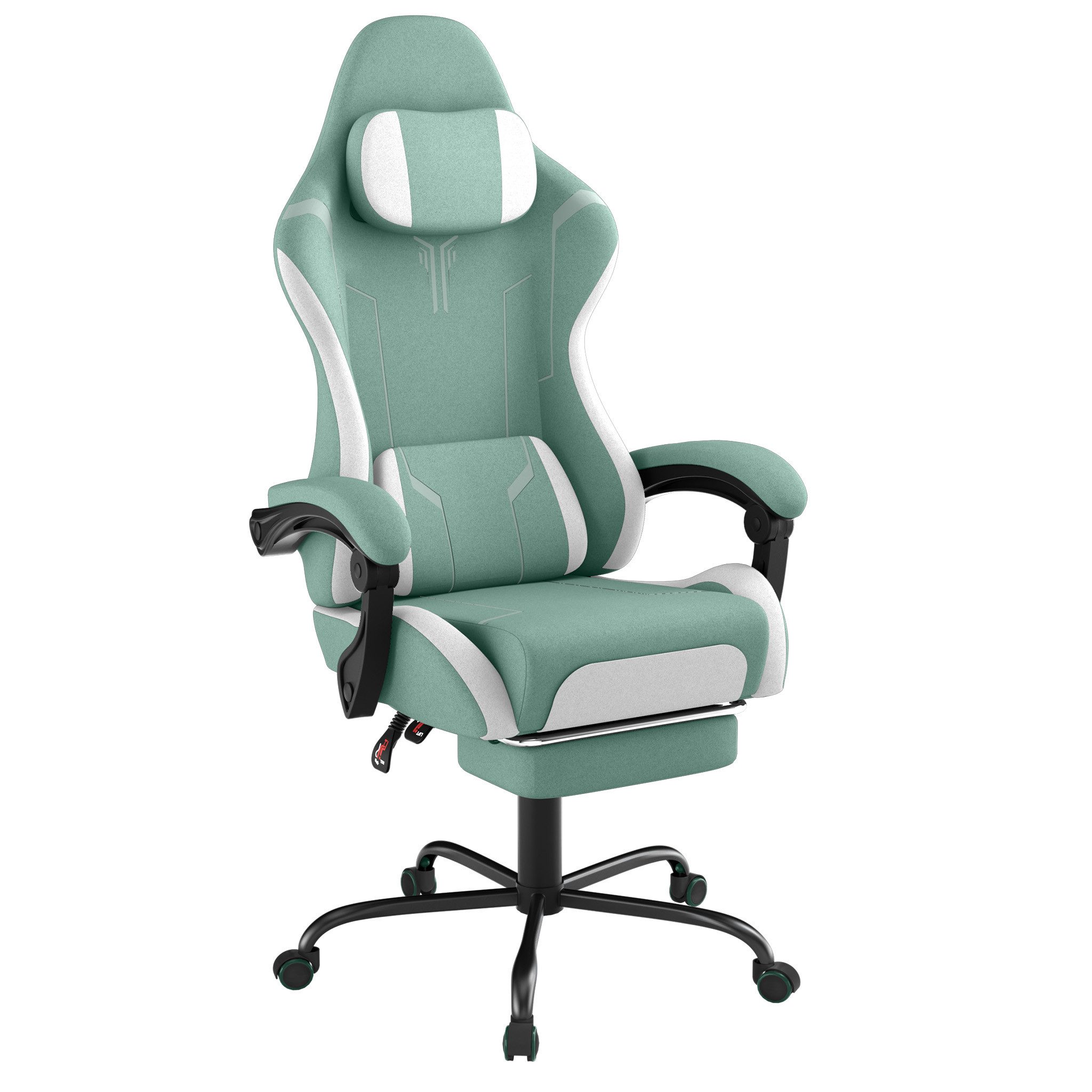 FIVMEN Gaming-Stuhl Racing Ergonomischer Computer-Bürostuhl mit Massage-Lendenkissen, Ausziehbarer Fußstütze Lordosenstütze Kopfstütze, höhenverstellbarer