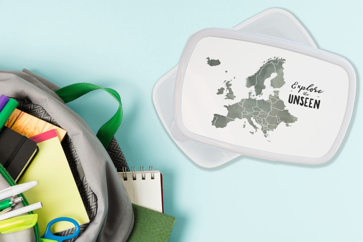 - Erwachsene, Jungs Brotbox - und Brotdose, Grau (2-tlg), Kunststoff, Lunchbox Karte für Kinder Zitate, Mädchen Europa für MuchoWow und weiß