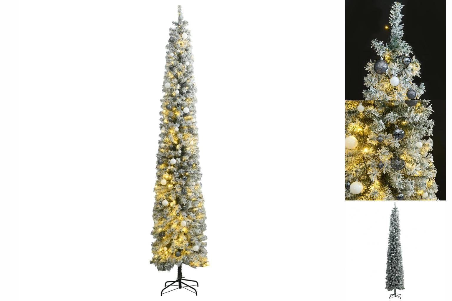 vidaXL Künstlicher Weihnachtsbaum Weihnachtsbaum Schlank mit 300 LEDs Kugeln Schnee 300 cm