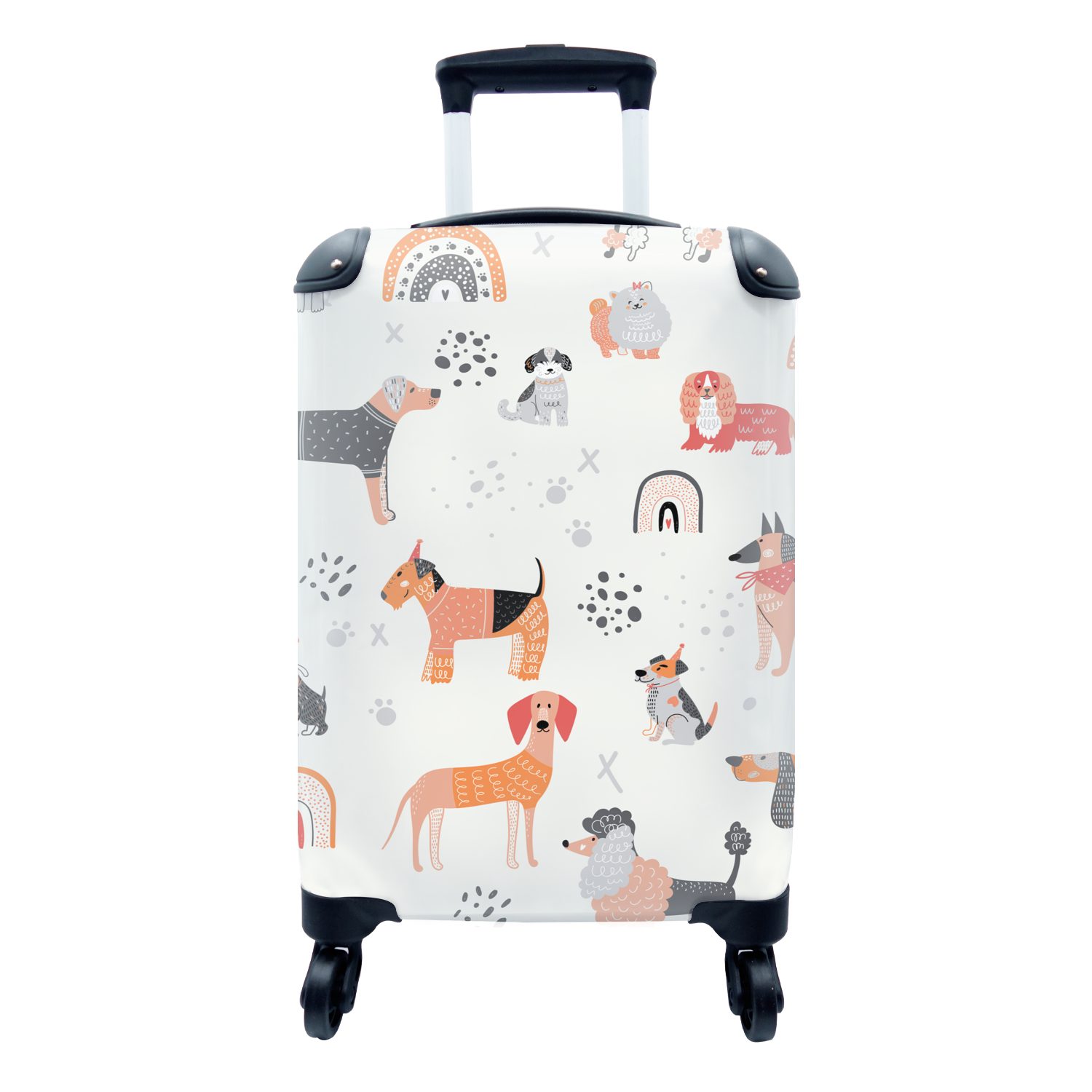 MuchoWow Handgepäckkoffer Hund Illustration mit verschiedenen Arten von Hunden gegen einen, 4 Rollen, Reisetasche mit rollen, Handgepäck für Ferien, Trolley, Reisekoffer