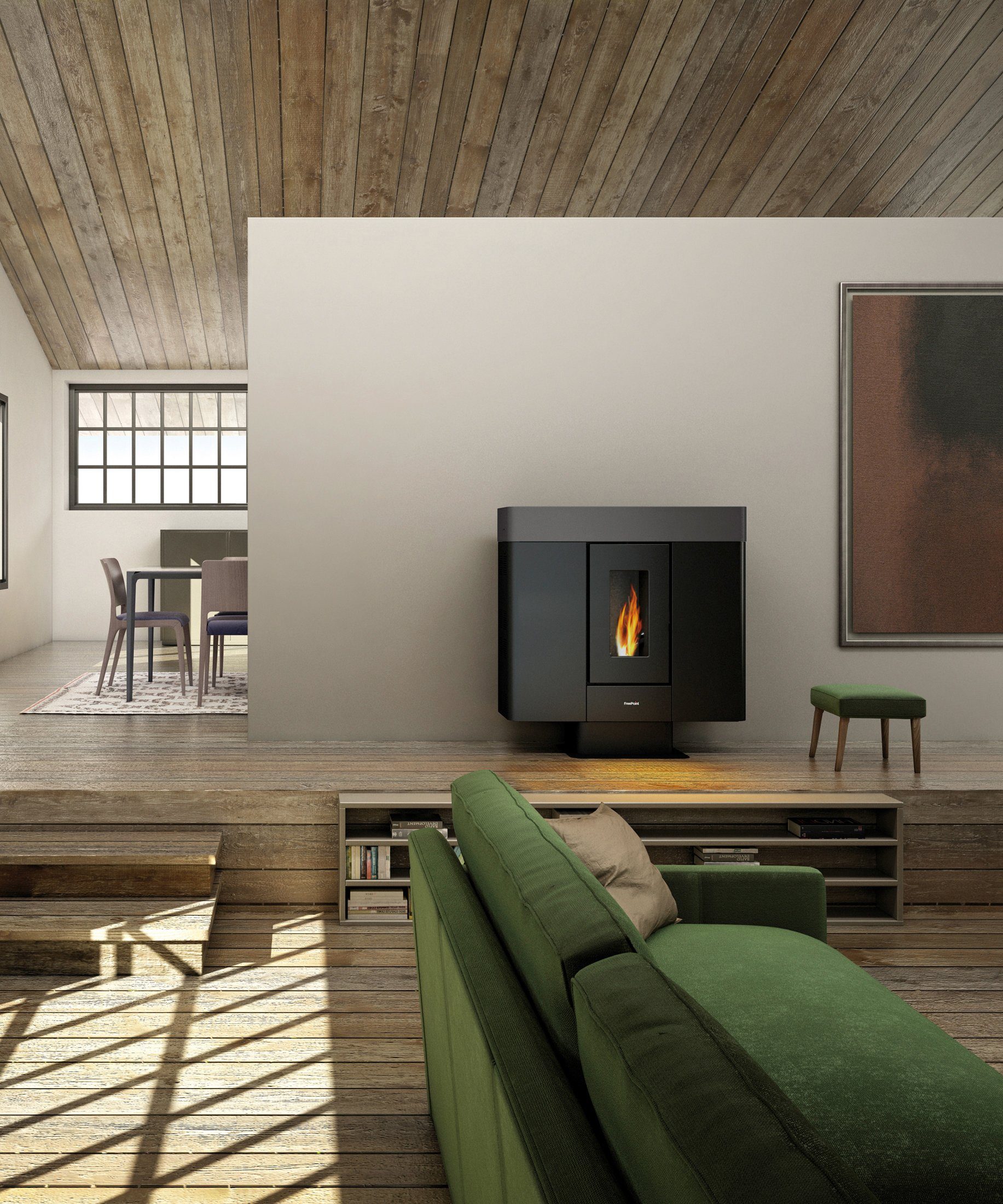 Freepoint Pelletofen Moon airtight, 10 kW, Zeitbrand, kanalisierbare Warmluft, WIFI inklusive, raumluftunabhängig