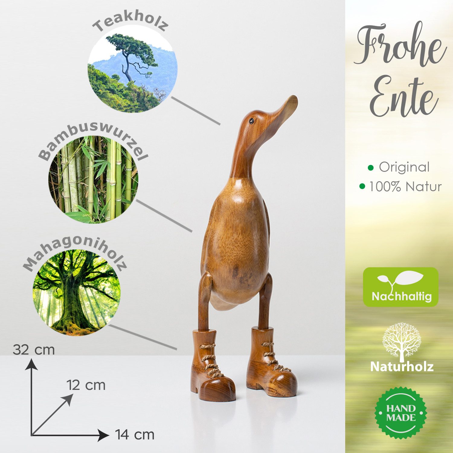 Rikmani Dekofigur Holzfigur Ente Stiefel - günstig online kaufen
