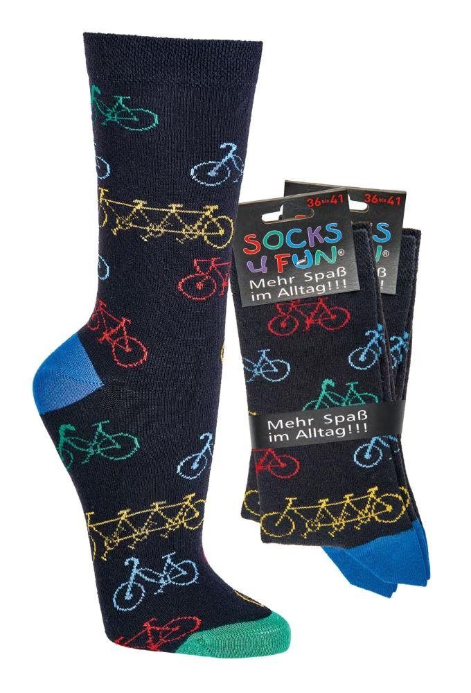 Socks 4 Fun Freizeitsocken Socks 4 Fun Motivsocken Fahrrad 2er Pack (2-Paar, 2 Paar) | Kompressionsstrümpfe