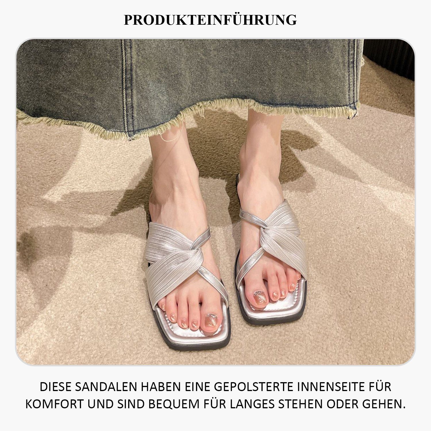 Daisred Bequem Silber Flach Sandalen Sommer Bohemia Freizeit Sandale Sandalen Damen Schuhe