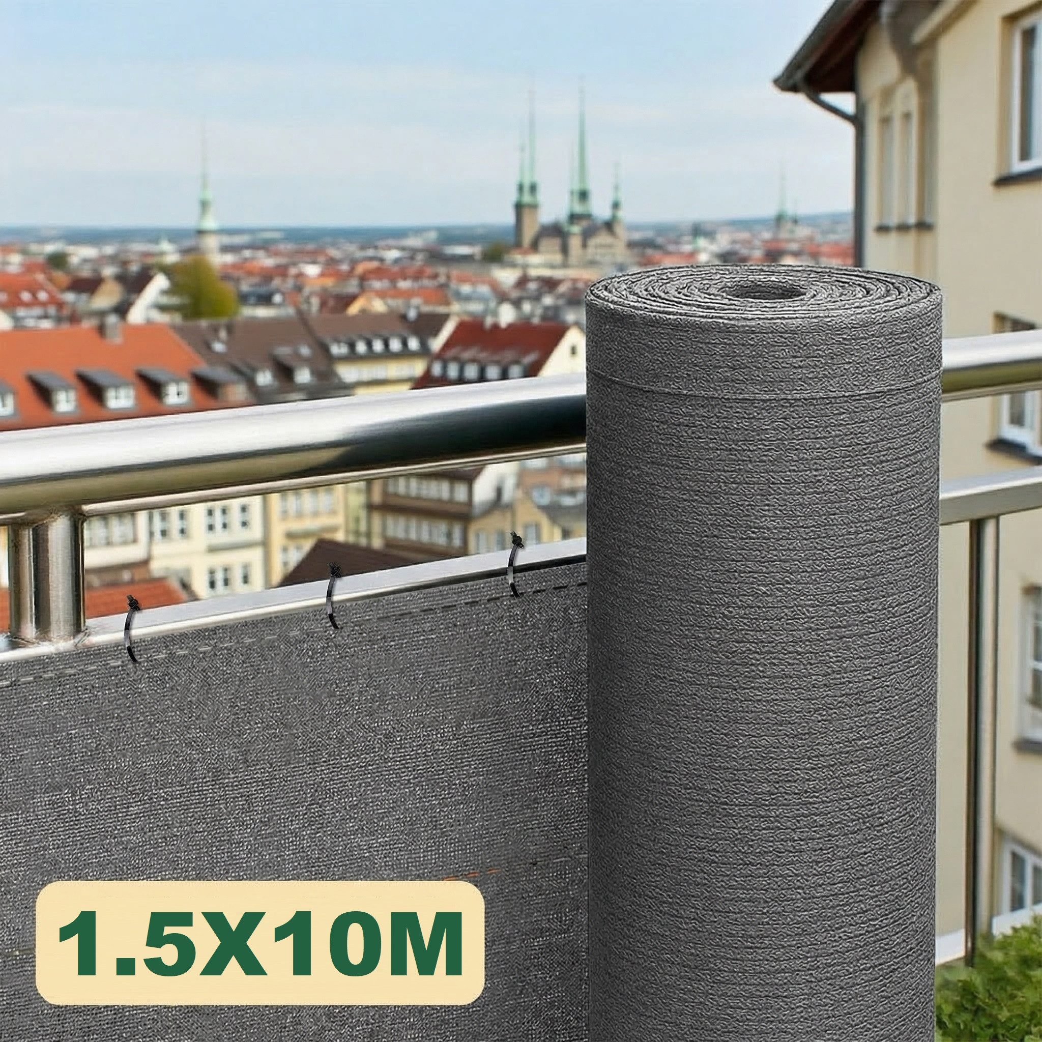 Ferghana Balkonsichtschutz Schatten Sichtschutz Seelenfrieden, Sichtschutz Balkon aus HDPE (Länge: 10 Meter, Höhe optional)für Gitter Geländer Zaun) Blickdicht UV-Schutz, Schattiernetz mit Kabelbinder