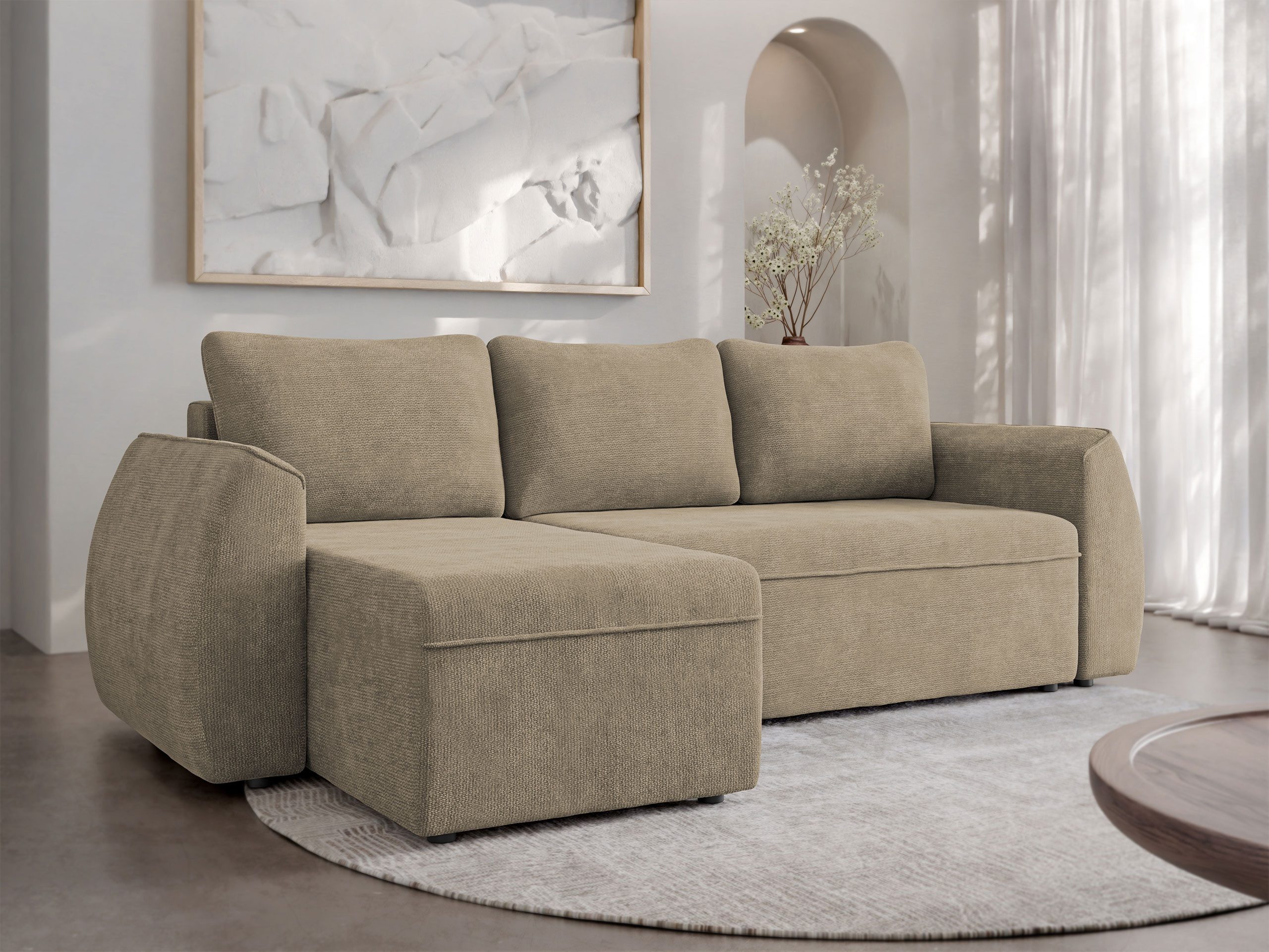 MIRJAN24 Ecksofa Darlan, mit Bettkasten und Schlaffunktion, Kissen-Set, 245x143x85 cm