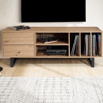 Wohnling Lowboard WL6.813 (Eiche-Dekor, 150x55x40 cm, zwei Schubladen), TV-Kommode Hoch, TV-Schrank Modern Fernsehtisch