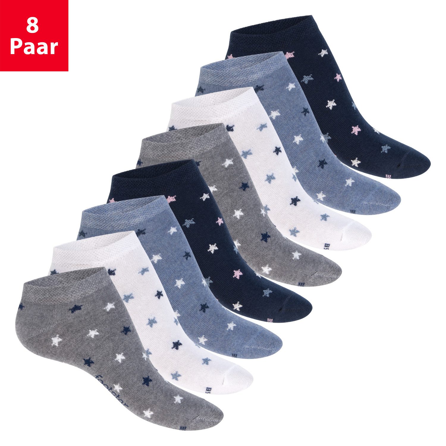 Footstar Sneakersocken Süße Damen Sneaker Socken (8 Paar) Kurze Söckchen mit Muster (8-Paar)