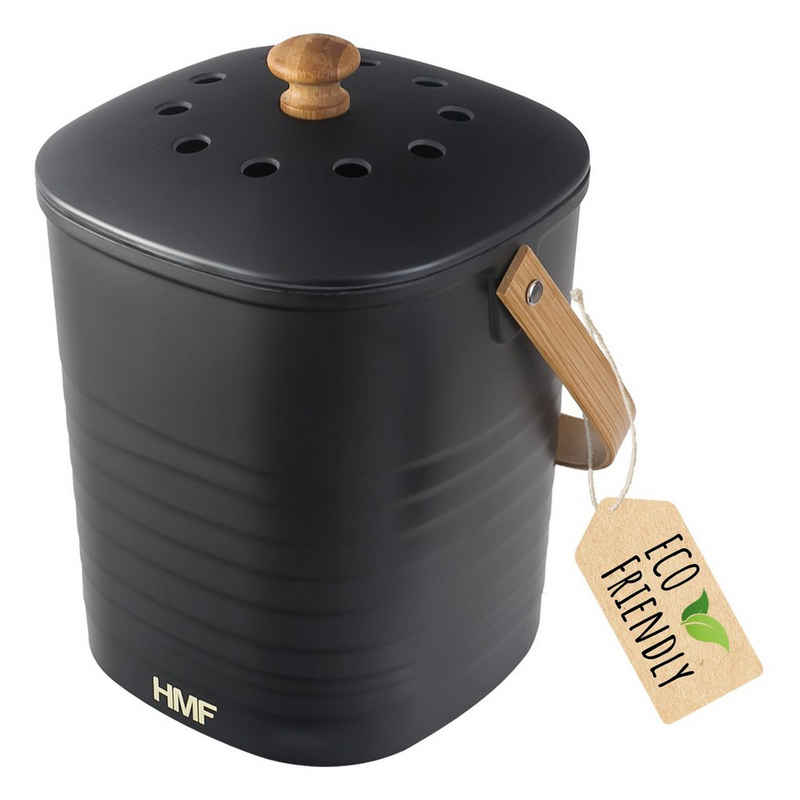 HMF Biomülleimer Komposteimer mit Aktivkohlefilter, Abfalleimer für die Küche mit Deckel, 6L, Schwarz