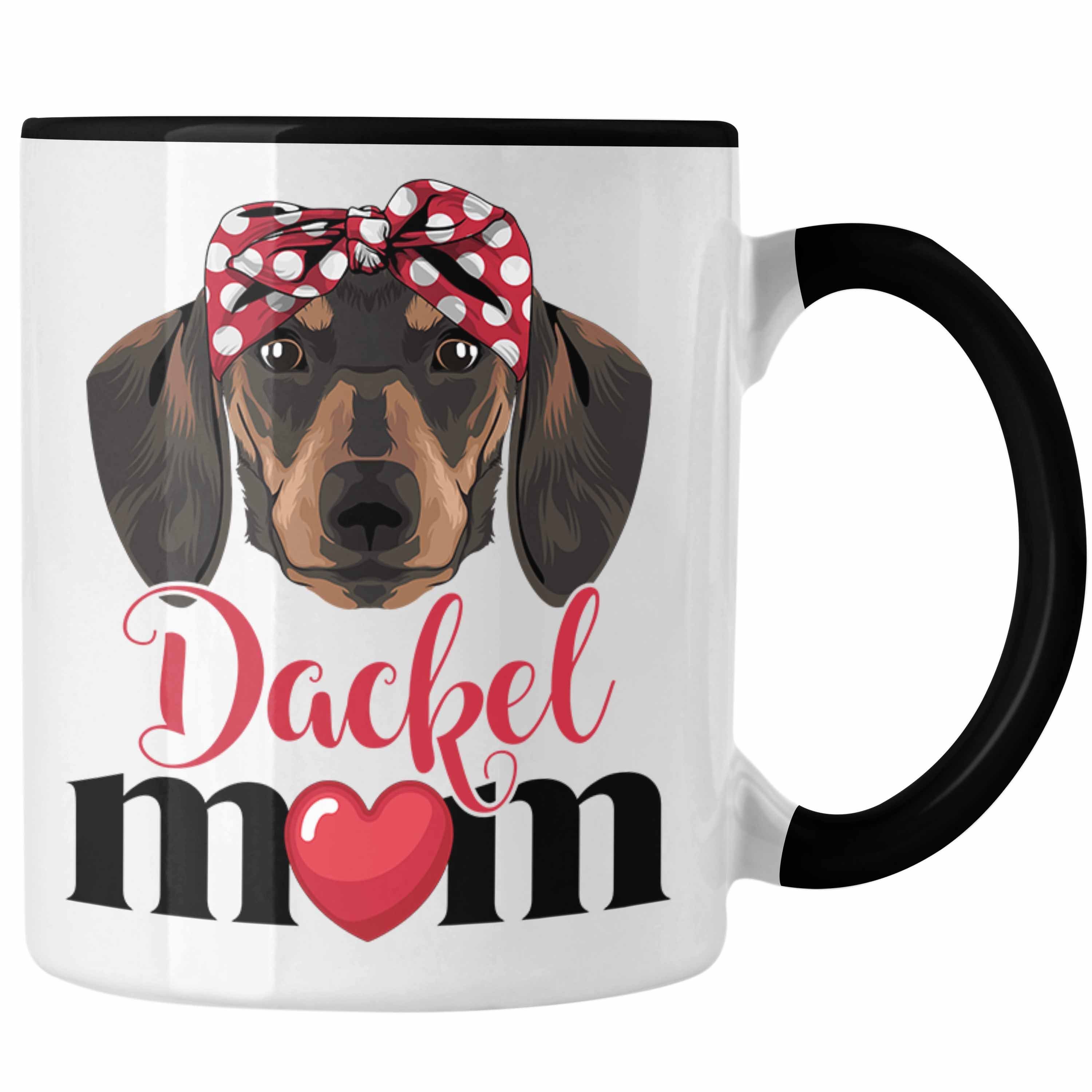 Geschenk Schwarz Geschen Grafik Tasse für Mom Tasse Dackel-Besiterin Trendation Frauchen Dackel