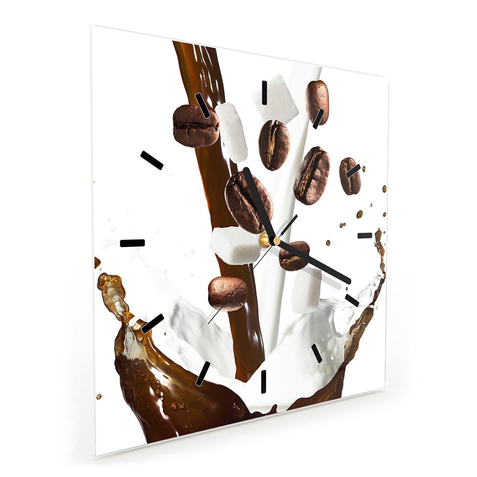 Kaffee Größe Wanduhr x Glasuhr und Splash Wanduhr Motiv 30 aus Primedeco 30 Wandkunst cm Milch mit