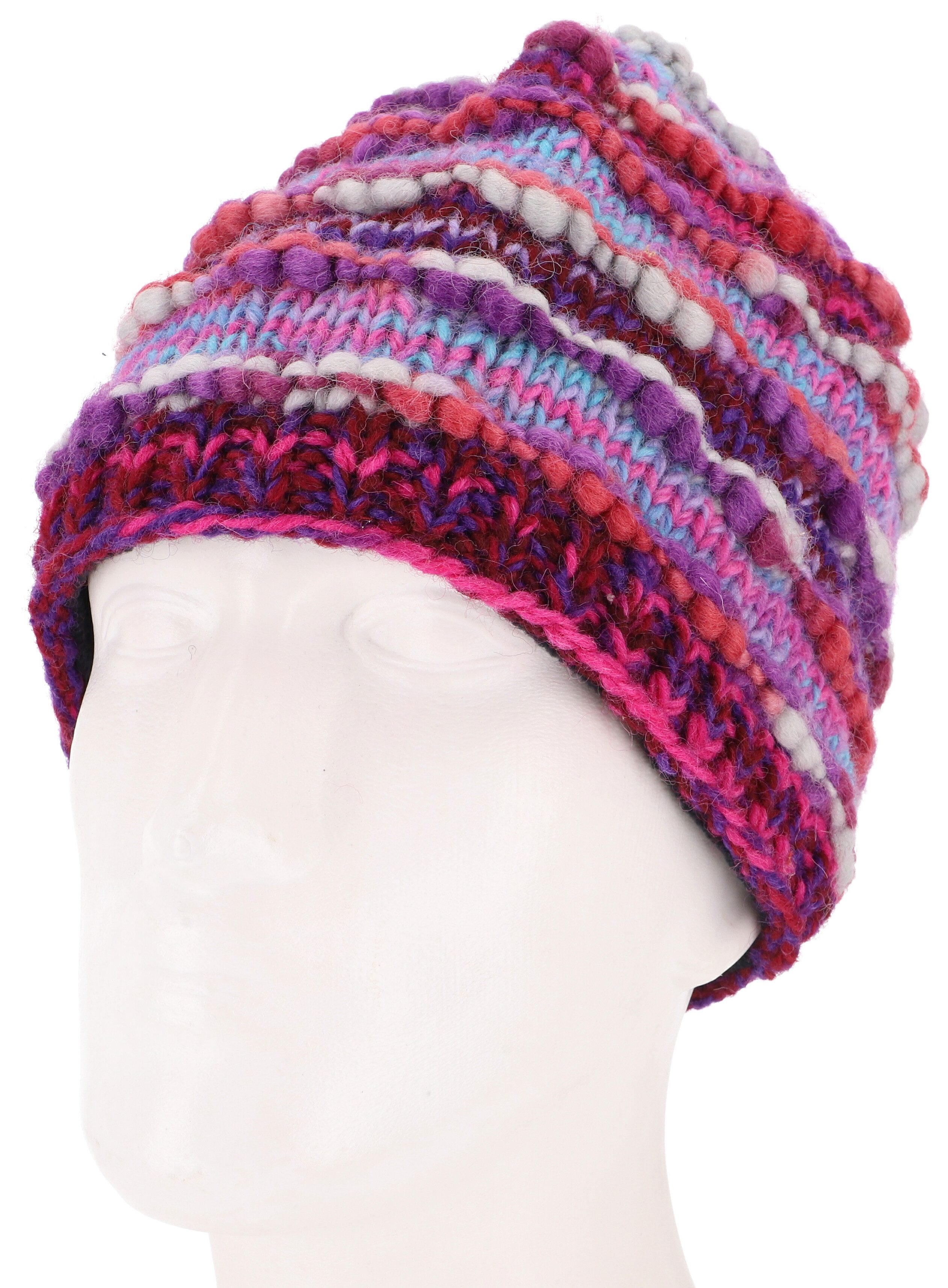 Guru-Shop Strickmütze Handgestrickte Wollmütze, gestreifte..