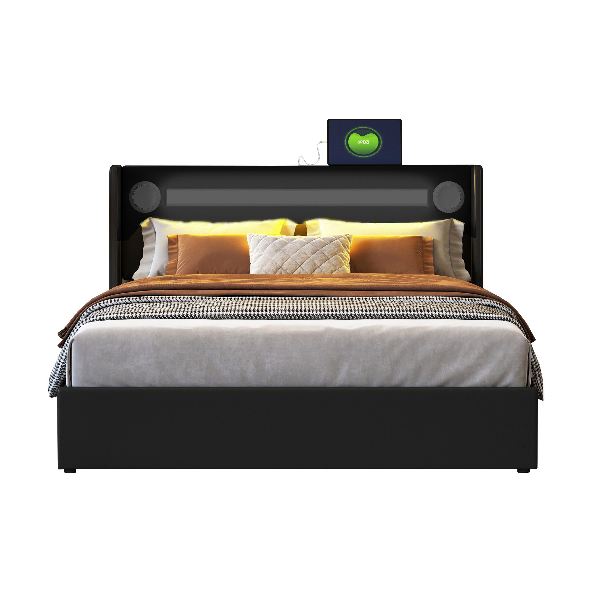 REDOM Polsterbett Stauraumbett mit LED-Lichtleiste, Bluetooth-Player günstig online kaufen