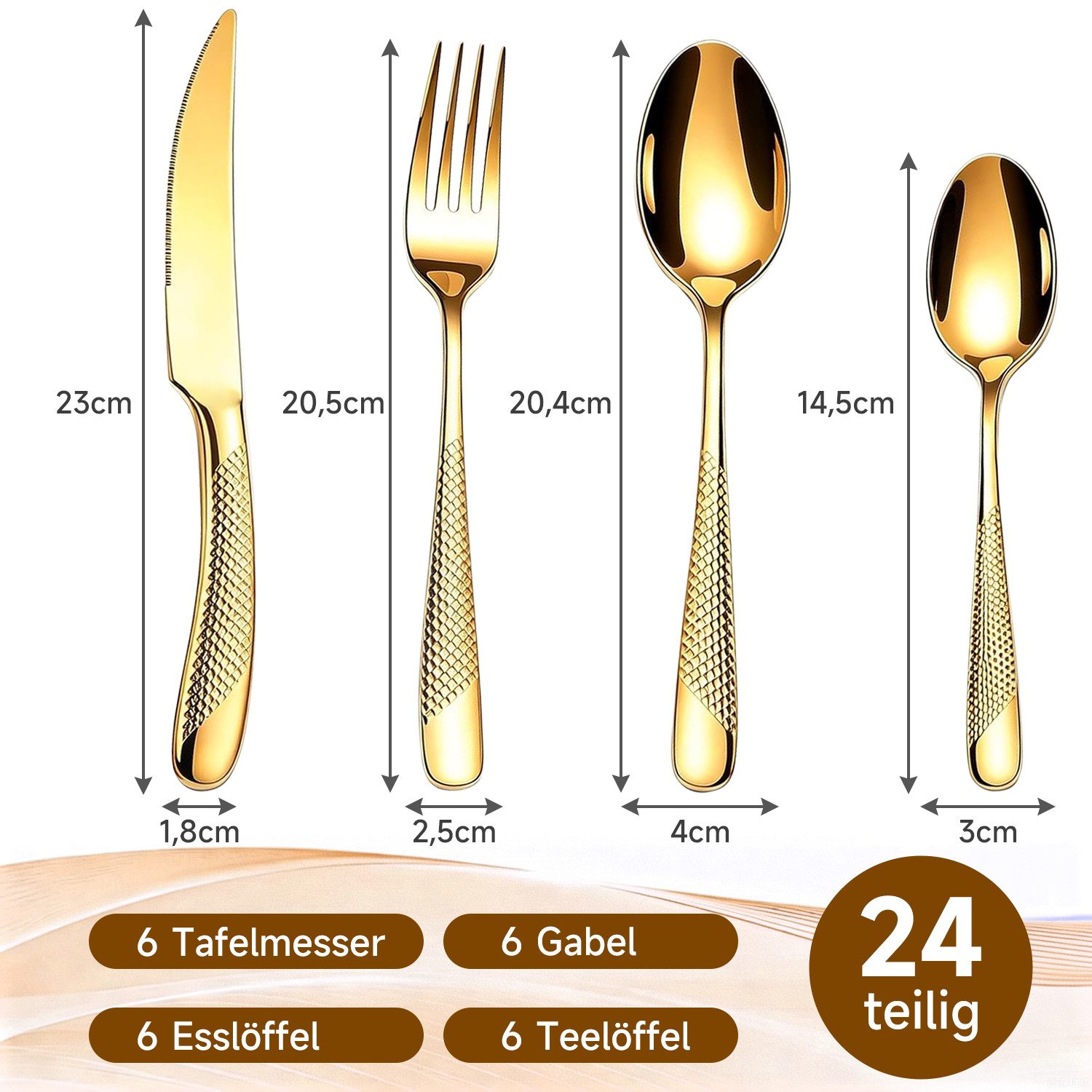 OSTWOLKE Besteck-Set Cutlery Set 24-teiliges Besteckset Set für 6 Personen mit Geschenkbox, 6 Personen – Bild 2 von 5