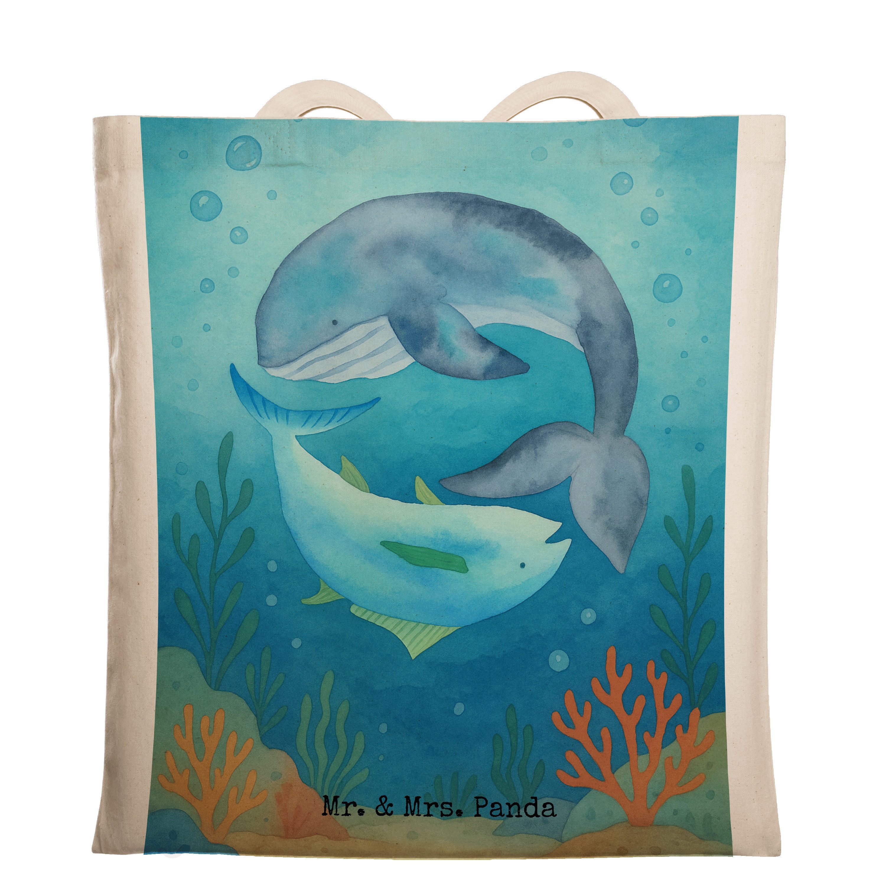 Mr. & Mrs. Panda Tragetasche Walfisch Thunfisch Design, Tote Bag, Weiß, Beutel, Tasche, Lustige Sp (Packung), einkaufstasche baumwolle Stoff-Tragetasche umhängetasche baumwolle