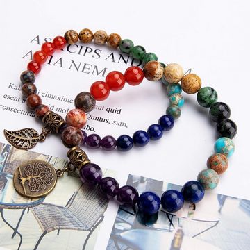 Alster Herz Armband Set Damen Chakra Armband, Yoga Armband, Lebensbaumanhänger, bunt, J0452 (2-teilig), ideal als Geschenk für Frauen