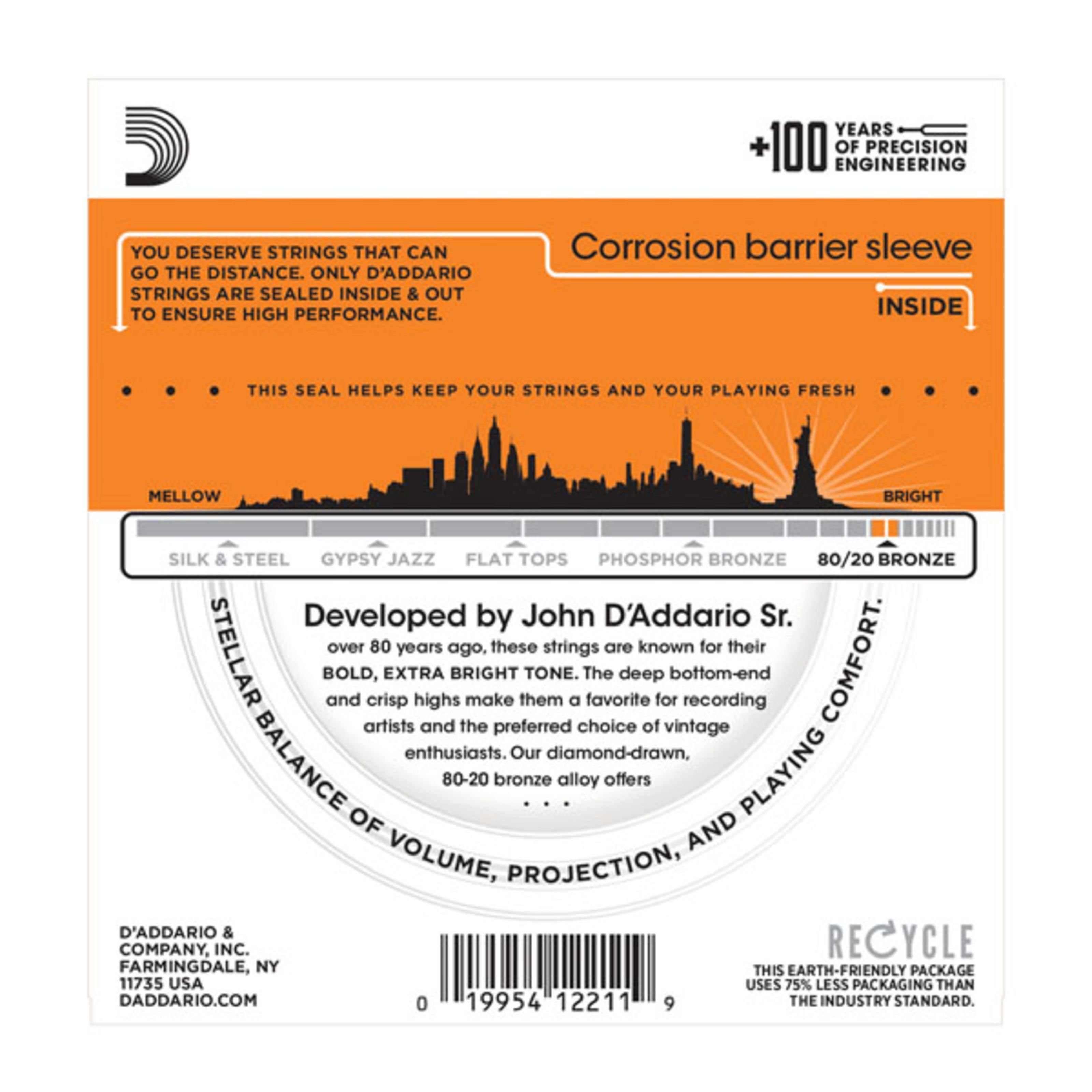 Daddario Saiten, EJ10 10-47 80/20 Bronze Extra Light - Westerngitarrensaiten