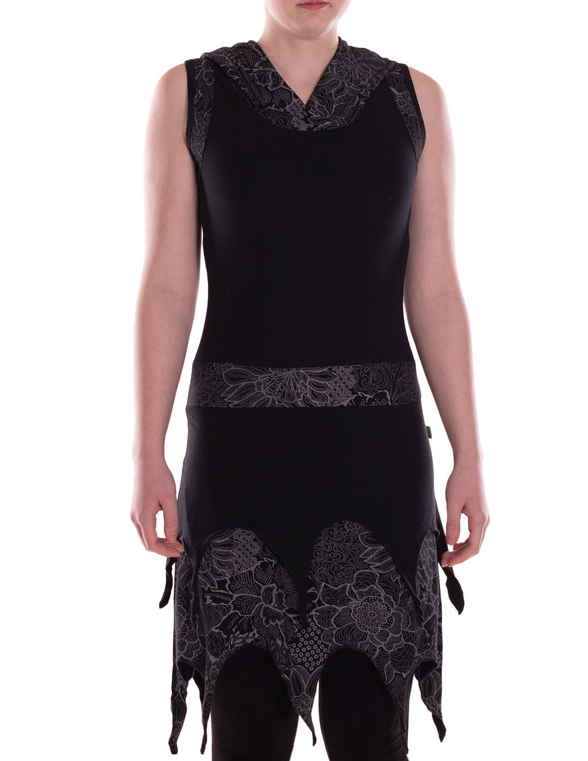 Vishes Sommerkleid Damen Kleid Baumwolle Blumen-Muster Asymmetrisch mit Kapuze Alternative Bekleidung, Ethno, Hippie, Retro Style