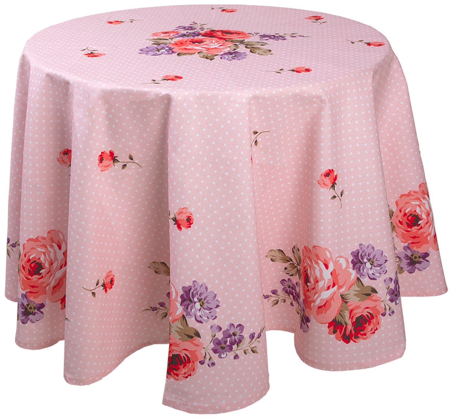 Clayre & Eef Tischdecke Dotty Rose (Set 1-tlg, 1-teilig), runde Tischdecke Ø ca.170cm Baumwolle