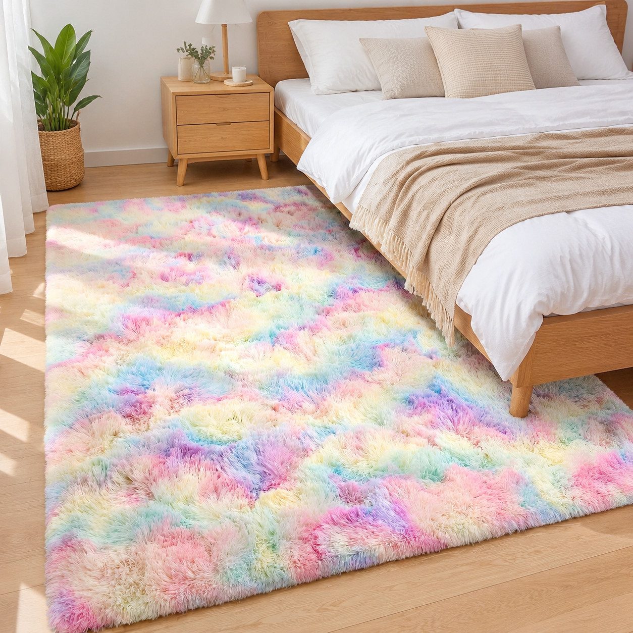 Lochas Hochflor-Teppich Hochflor Teppich Shaggy Tie-Dye Design weich flauschig Wohnzimmer, weich, flauschig, rutschhemmend, waschbar, pflegeleicht – Bild 3 von 5