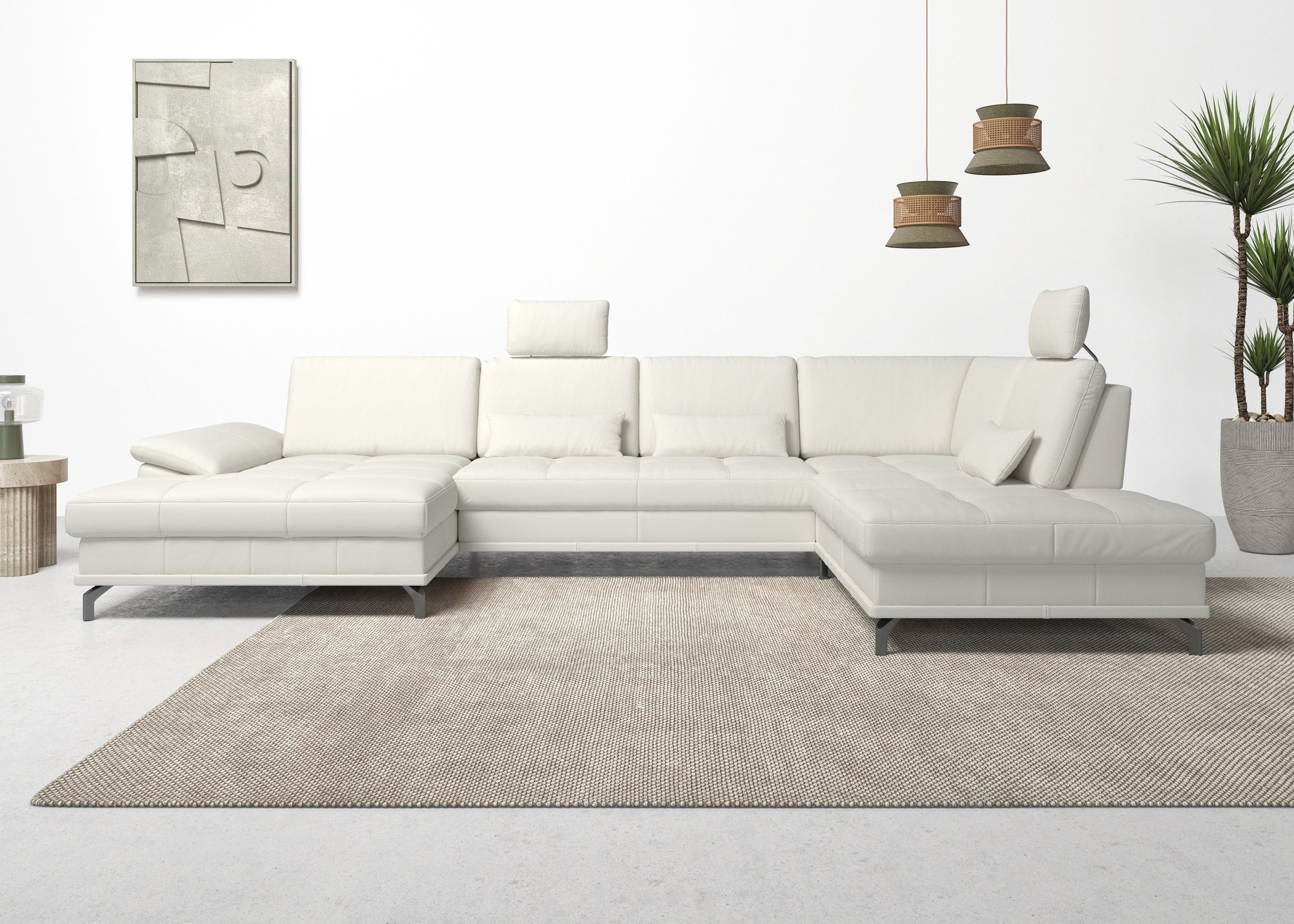 Places of Style Wohnlandschaft Costello U-Form, mit Sitztiefenverstellung, Armteilverstellung und, 3 Nierenkissen, optional Bettfunktion und Bettkasten