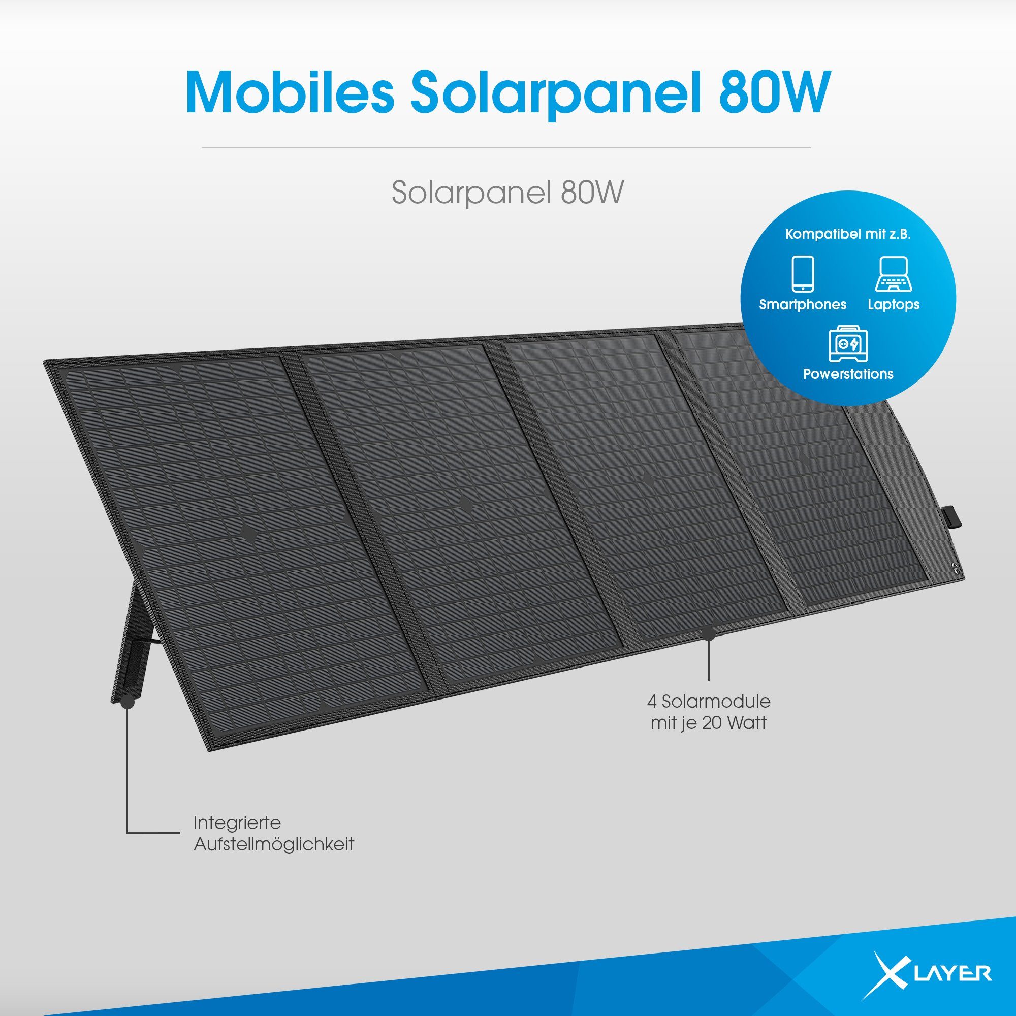 Stromversorgung XLAYER 1-St) 80W (Set, tragbar faltbar Solarmodul W, Notstrom, mobile 80.0 USB-C Solarpanel