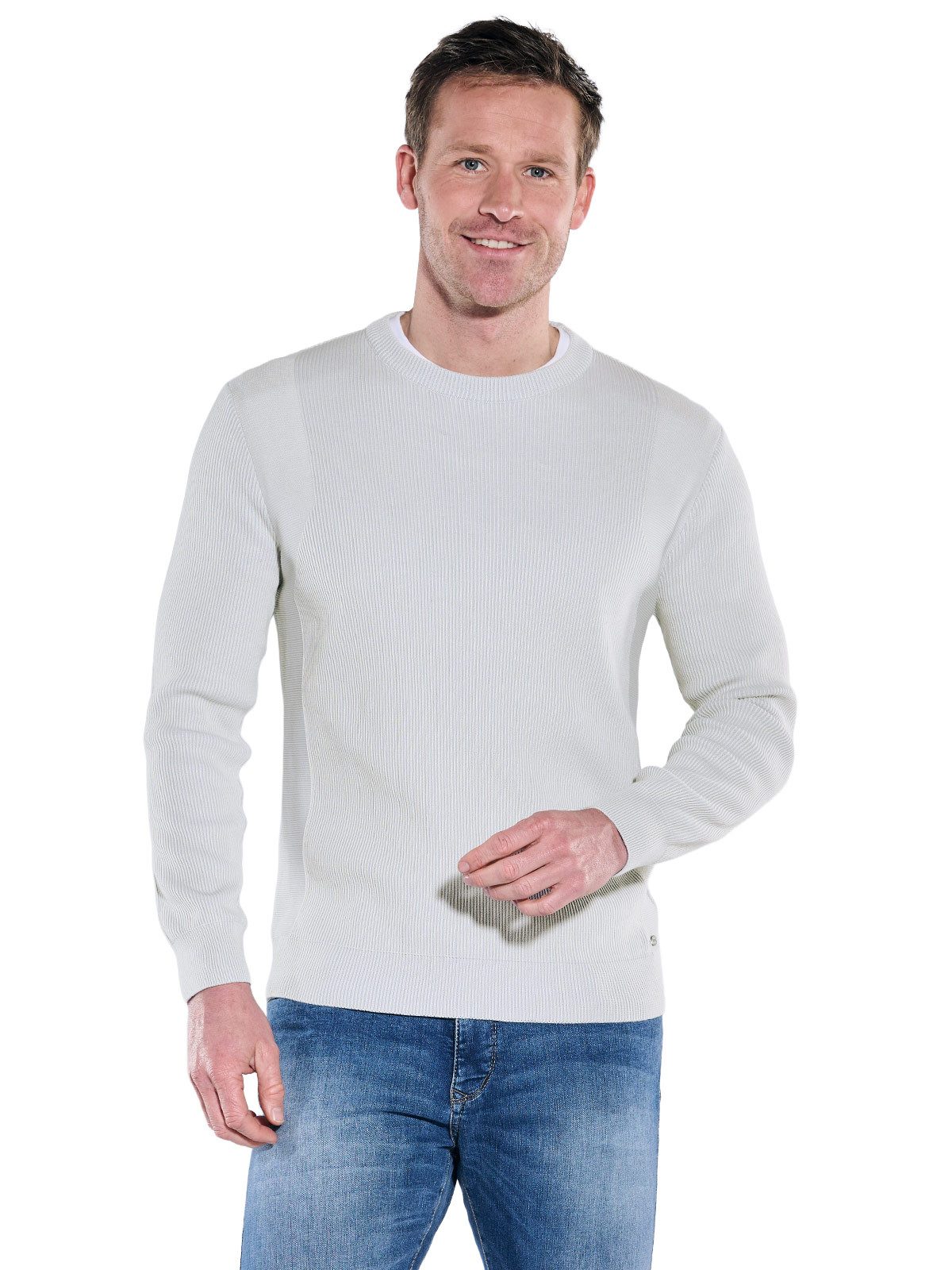 Engbers Rundhalspullover Herren Rundhals Pullover mit Rippstruktur, Hellgrau