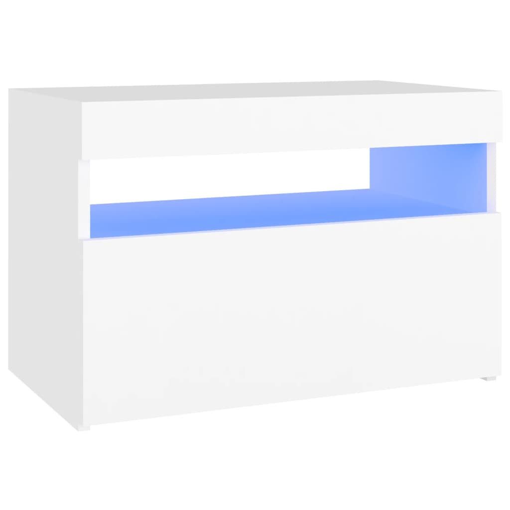 vidaXL Nachttisch NA Nachttisch mit LED Leuchten Weiß 60x35x40 cm Spanplatte