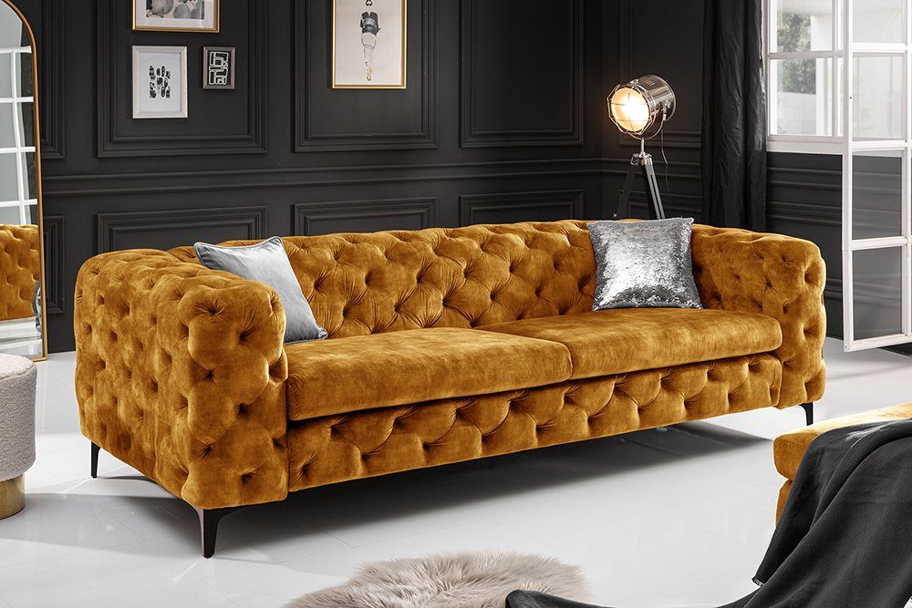 riess-ambiente 3-Sitzer MODERN BAROCK 235cm senfgelb, Einzelartikel 1 Teile, Wohnzimmer · Samt · Federkern · Chesterfield Design