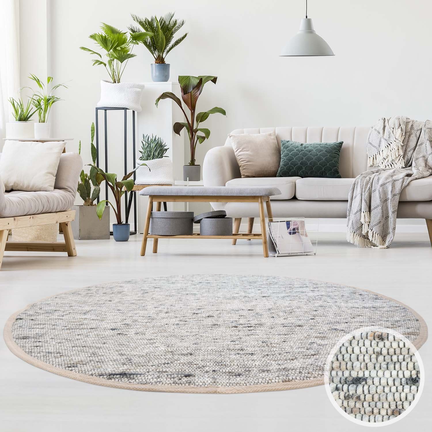 TaraCarpet Wollteppich TaraCarpet Handwebteppich Frankeneck, rund, Höhe: 13 mm, Handgewebter Teppich gewalkt Wohnzimmer Schlafzimmer Esszimmer 130x130