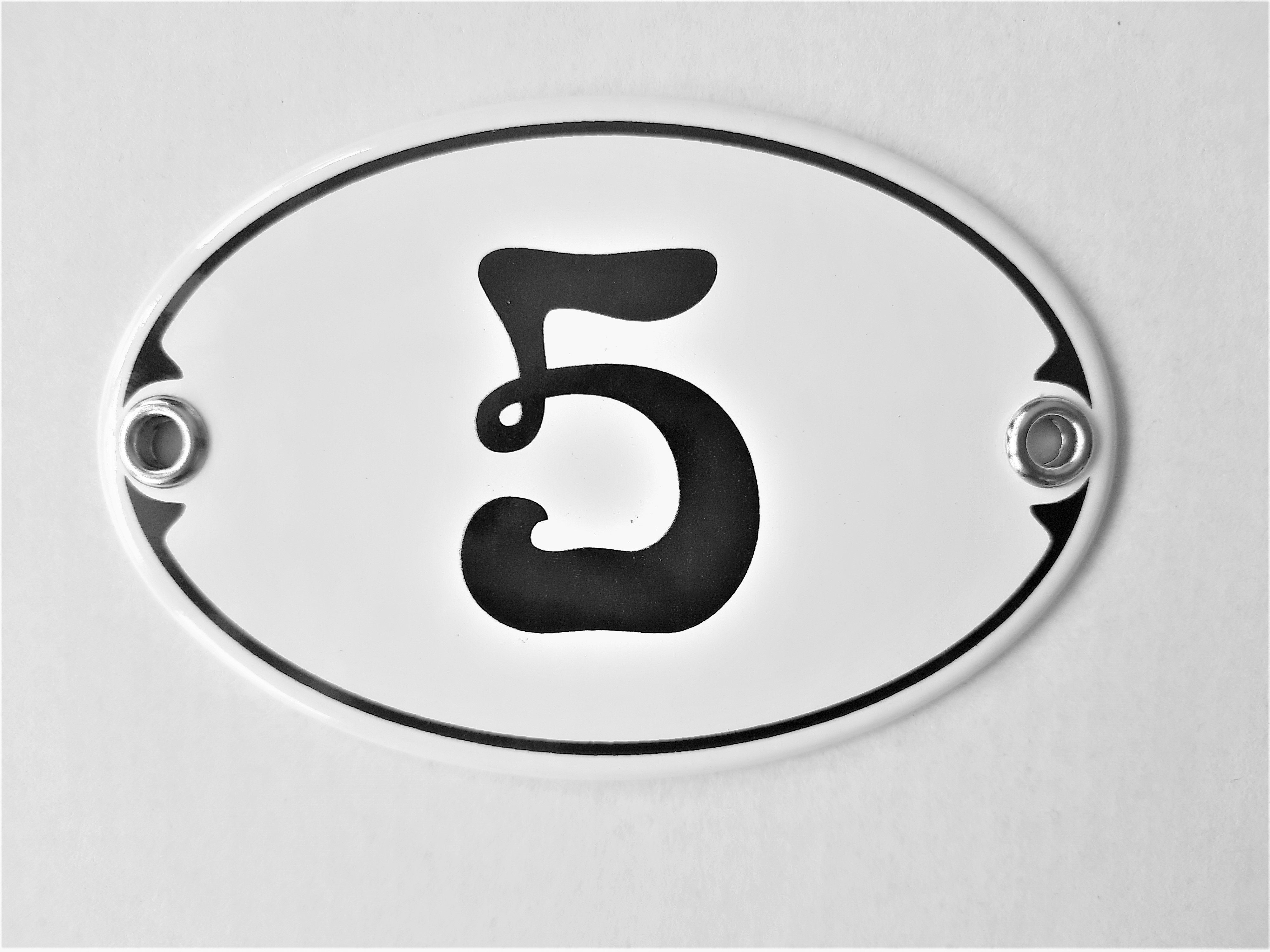 Elina Email Schilder Hausnummer Zahlenschild "5", (Emaille/Email)