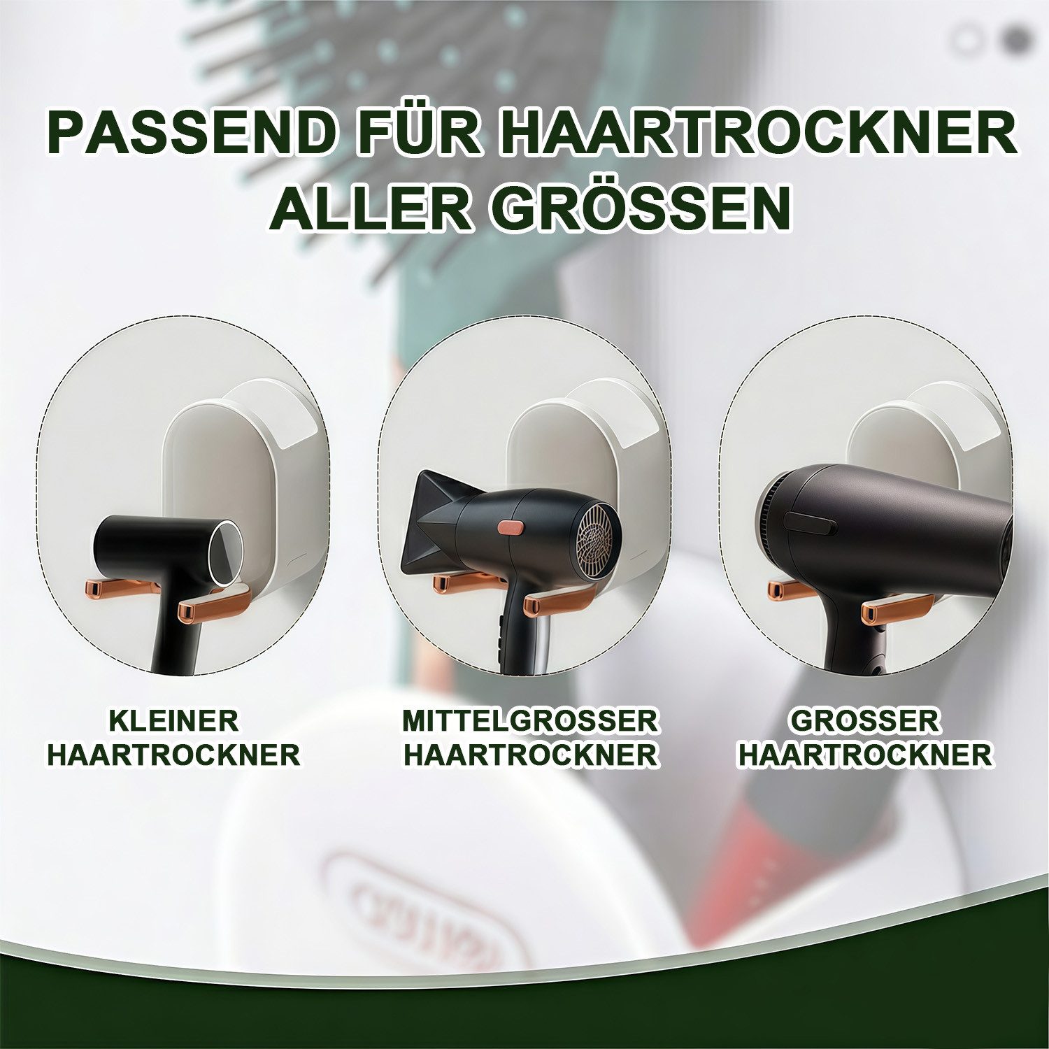 MOPUEA Haartrocknerhalter Wandhalterung Haartrockner Selbstklebend mit Ablage &Kabelhaken, (Föhnhalter mit Ablage und Kabelhaken, Wandhalter für Haartrockner mi – Bild 3 von 5